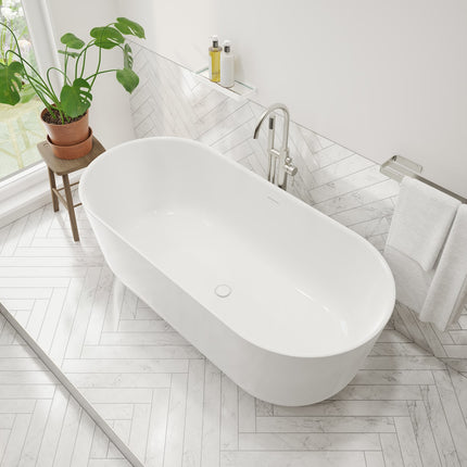Malindi 67 x 30 Acrylic Freestanding Oval Center Drain Bathtub in White - Plumbing Market