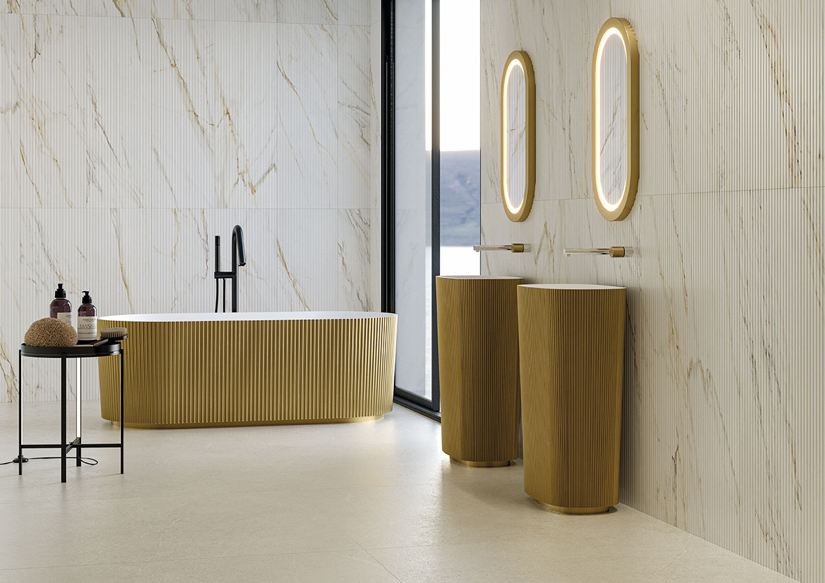 MSI Urbanslat Marmi Gold 16 x 48 Satin Ceramic tile (NURBSLAMARGOL1648) – MSI room scene