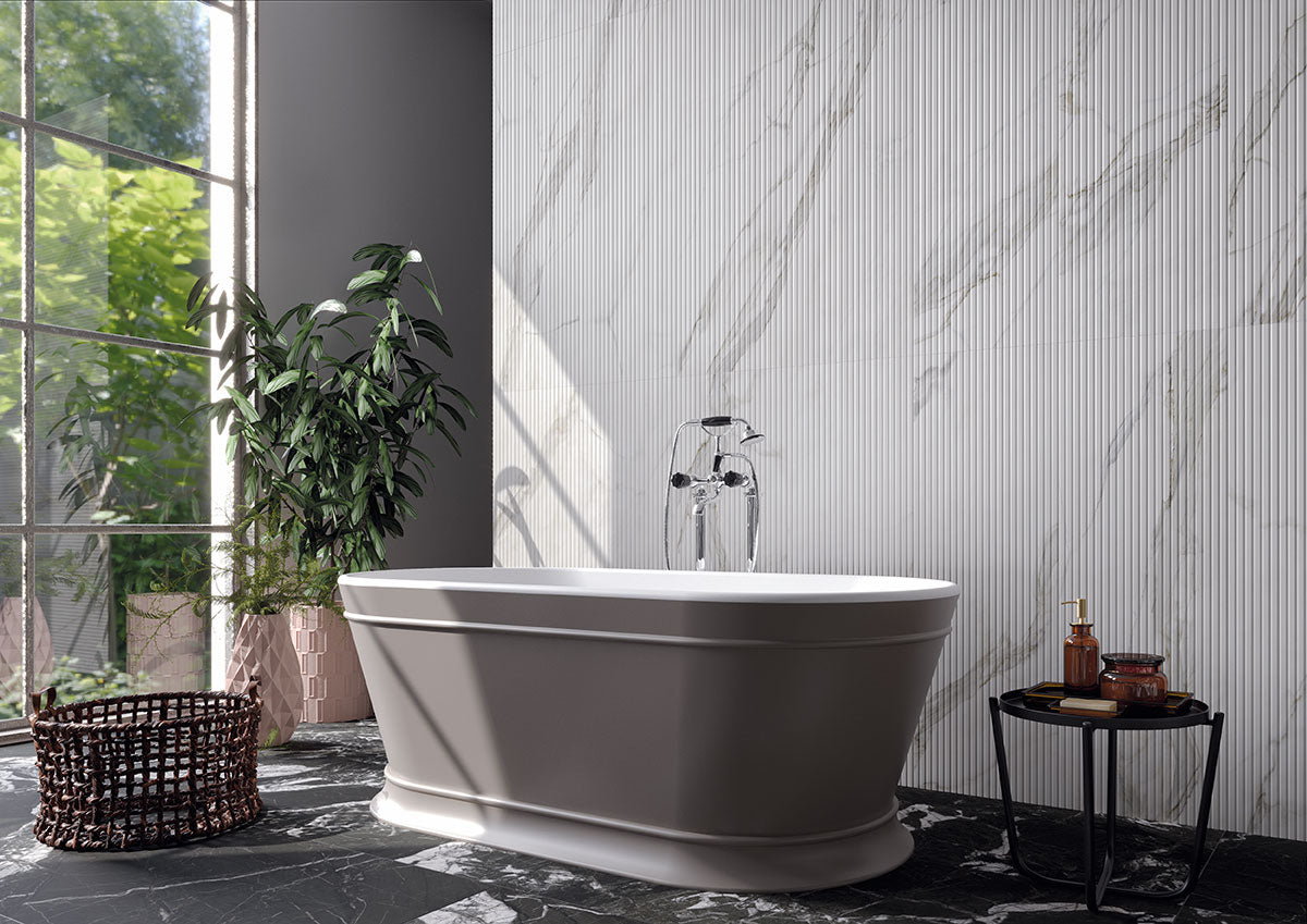 MSI Urbanslat Marmi Grey 16 x 48 Satin Ceramic tile (NURBSLAMARGRE1648) – MSI room scene