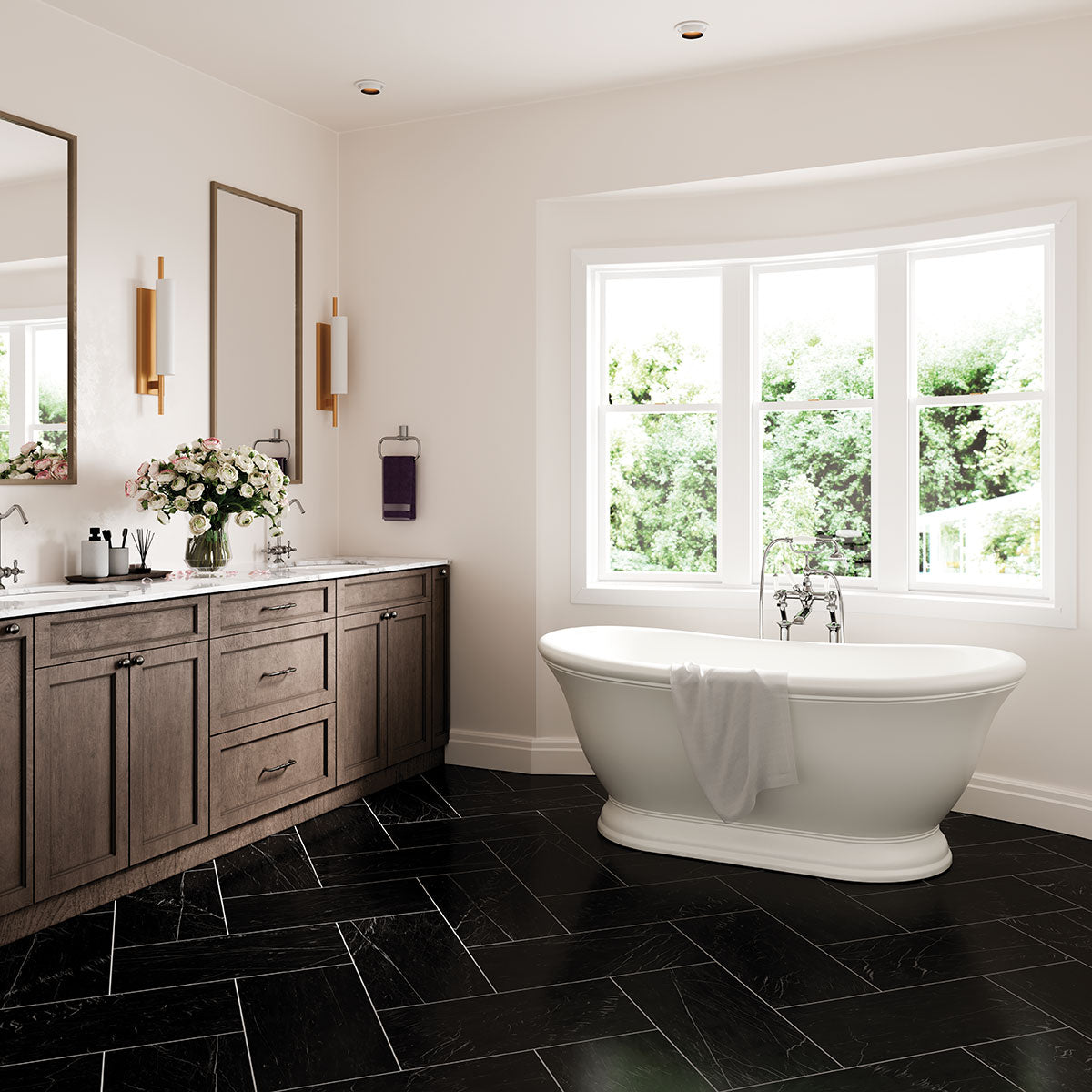 MSI Regallo Marquina Noir 3 x 24 Matte Porcelain trim (NREGMARNOI3X24BN) – MSI room scene