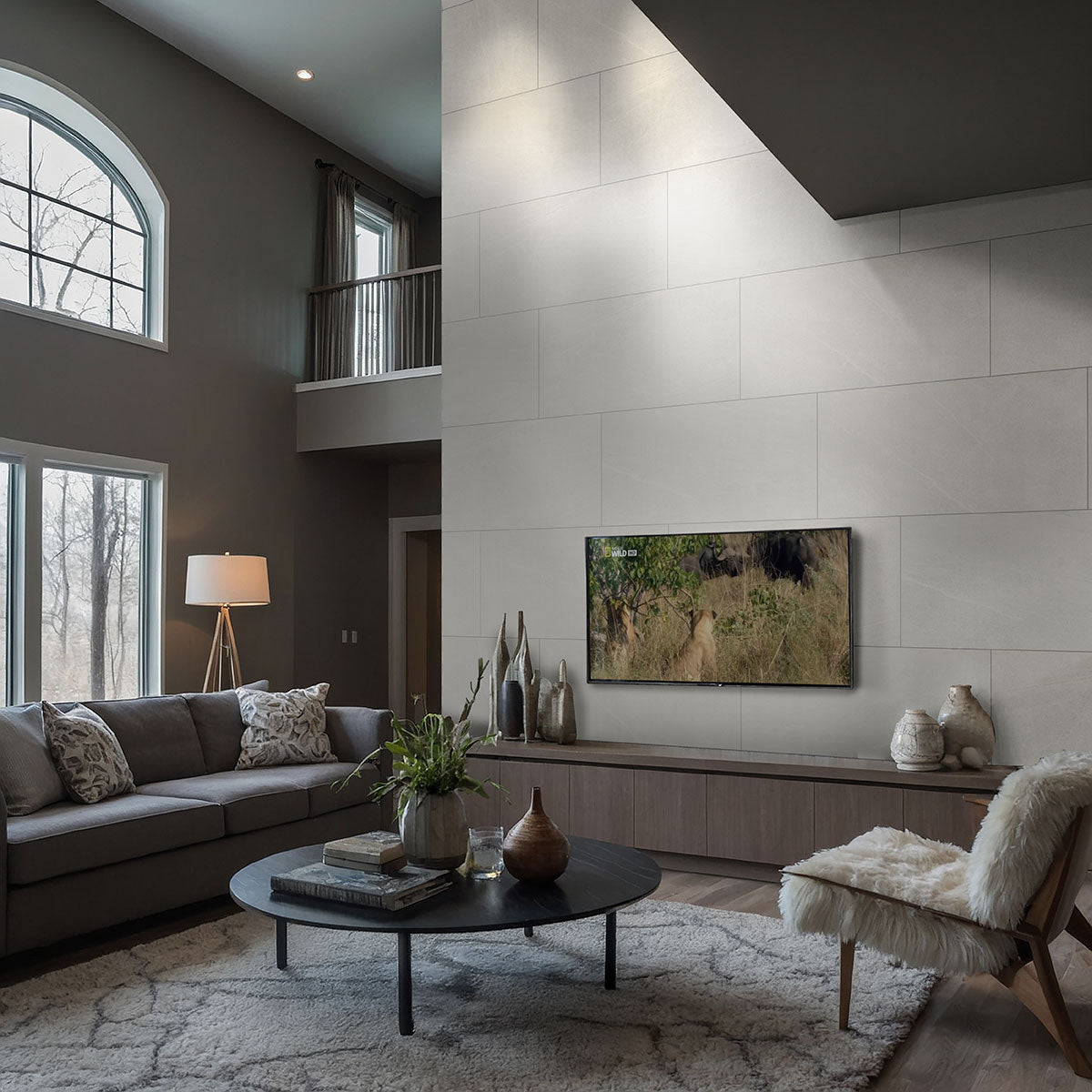 MSI Maven Talc 24 x 48 Matte Porcelain tile (NMAVTAL2448) – MSI room scene (living room)