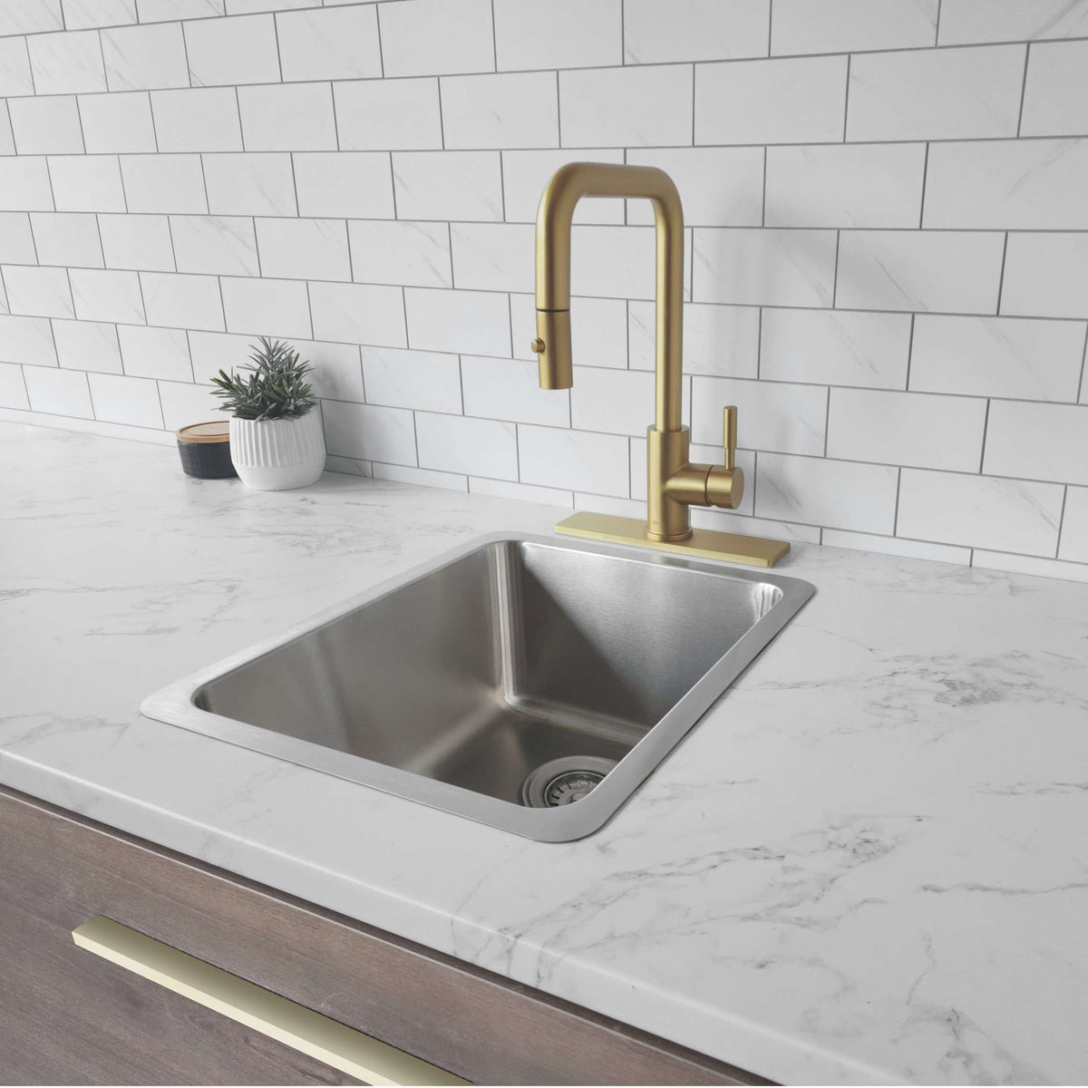 Stylish 10" Kitchen Deck Plate Brushed Gold Square Shape A-803G