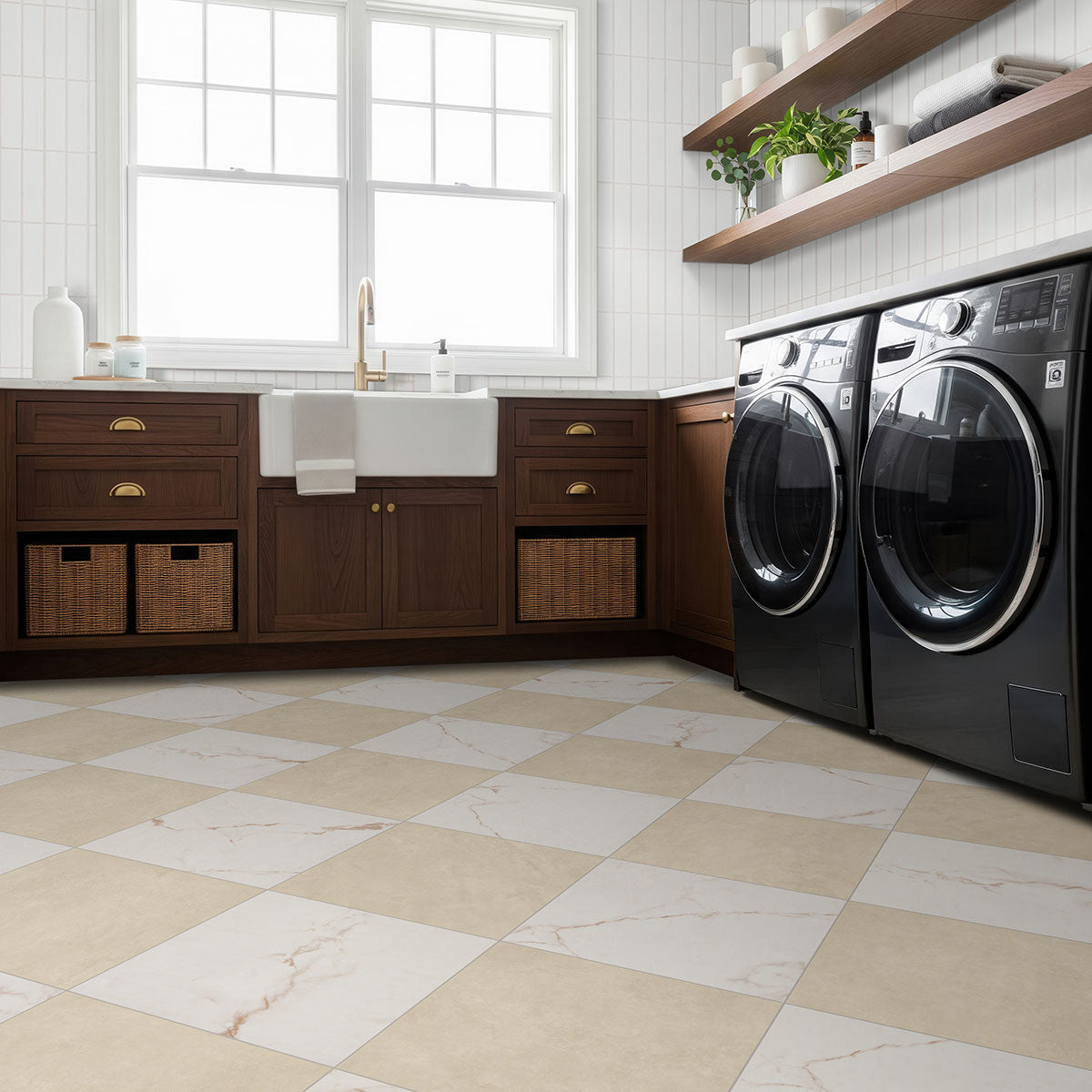 MSI Metro White 2 x 8 Glossy Porcelain trim (NMETWHI2X8BNG) – MSI room scene (laundry room)