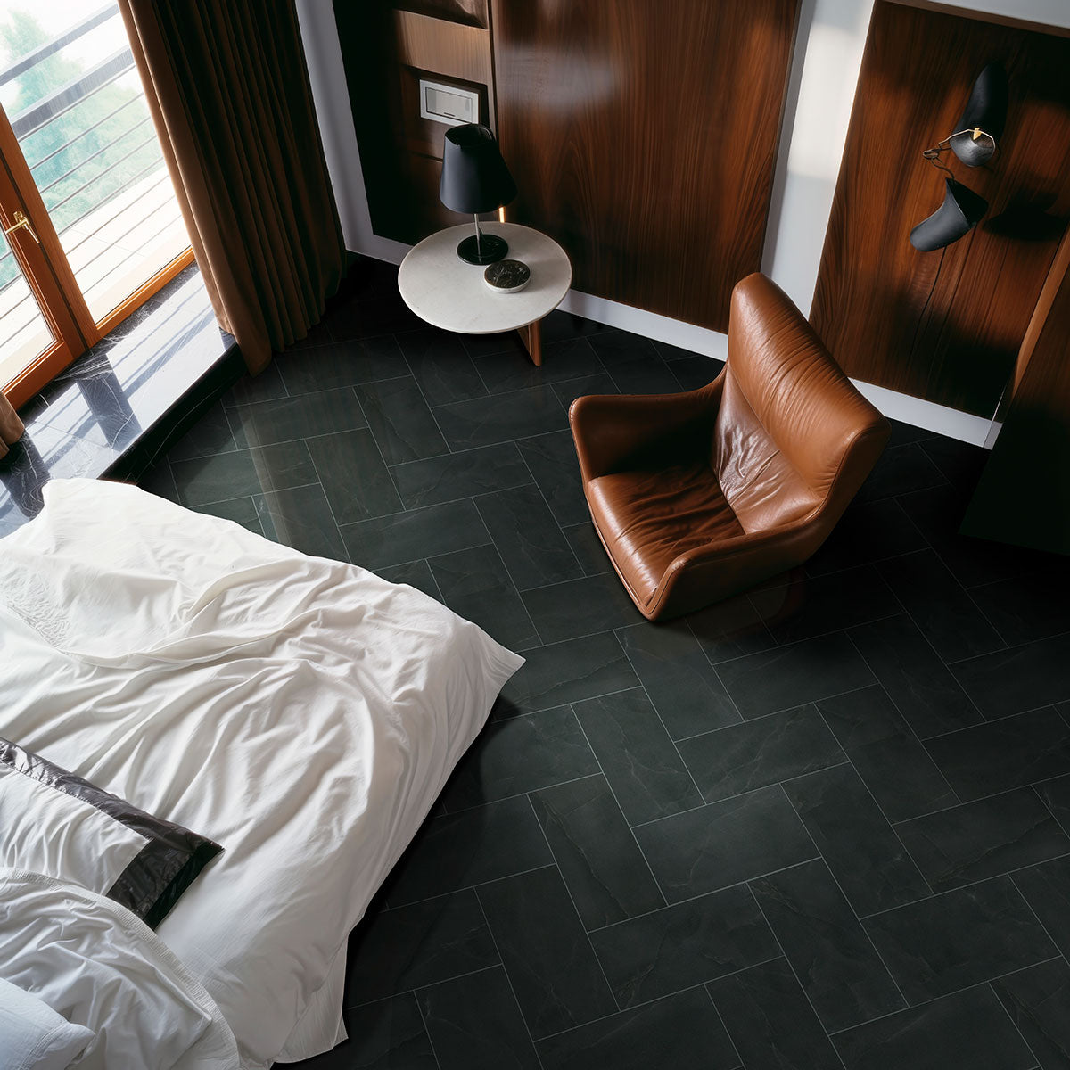 MSI Regallo Midnight Agate 12 x 24 Polished Porcelain tile (NREGMIDAGA1224P) – MSI room scene (bedroom)
