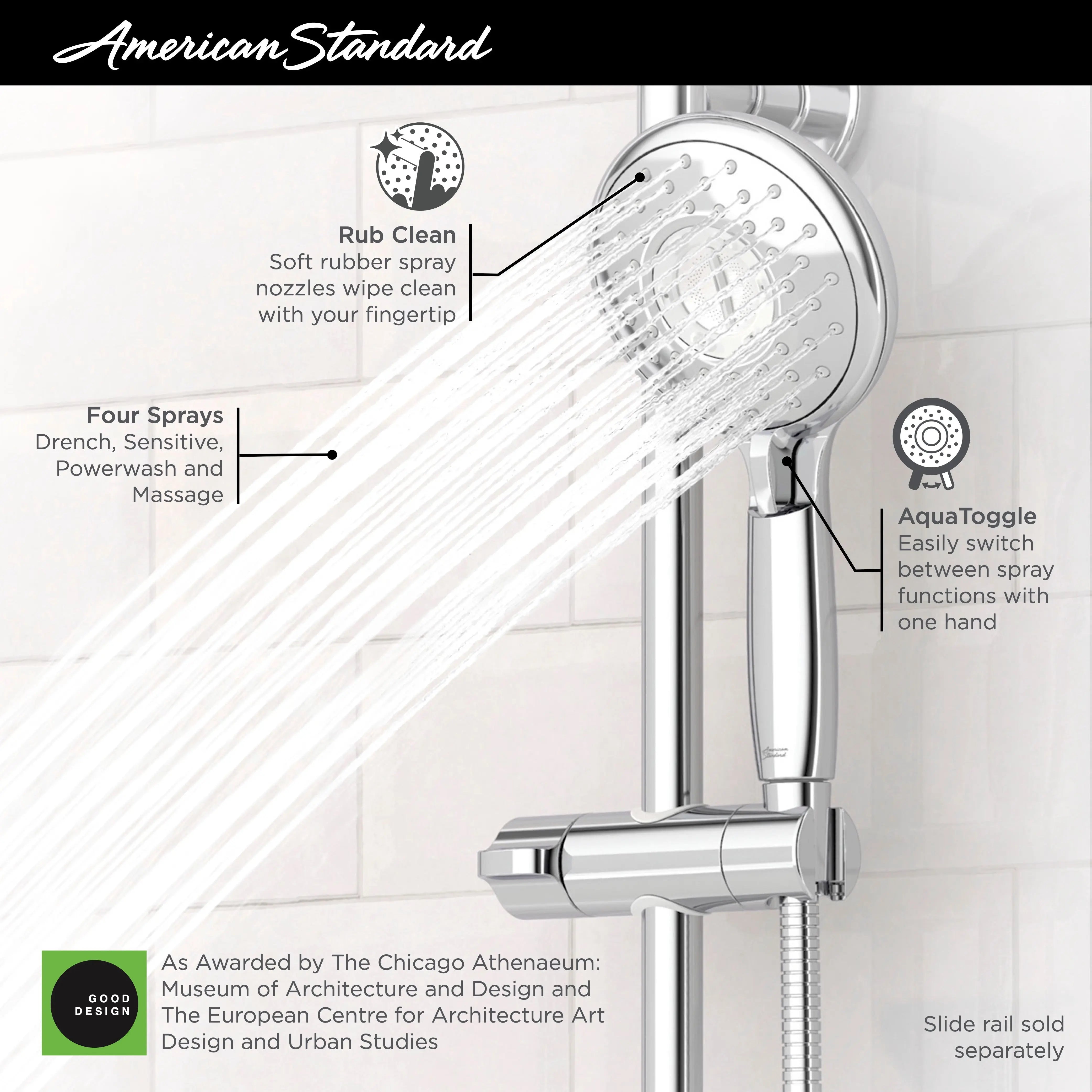 American Standard Spectra Handheld 1.8 gpm/6.8 L/min 5-Inch 4-Function Hand Shower 9038154.013 - Plumbing Market