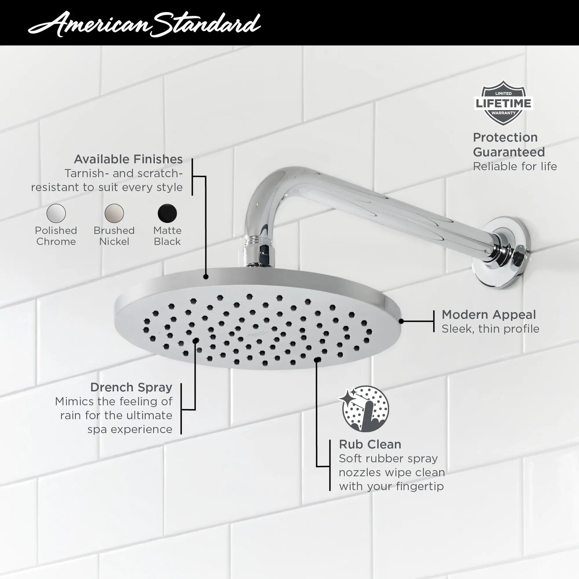 American Standard Studio S 8-Inch 2.5 gpm/9.5 L/min Rain Showerhead 1660527.002 - Plumbing Market