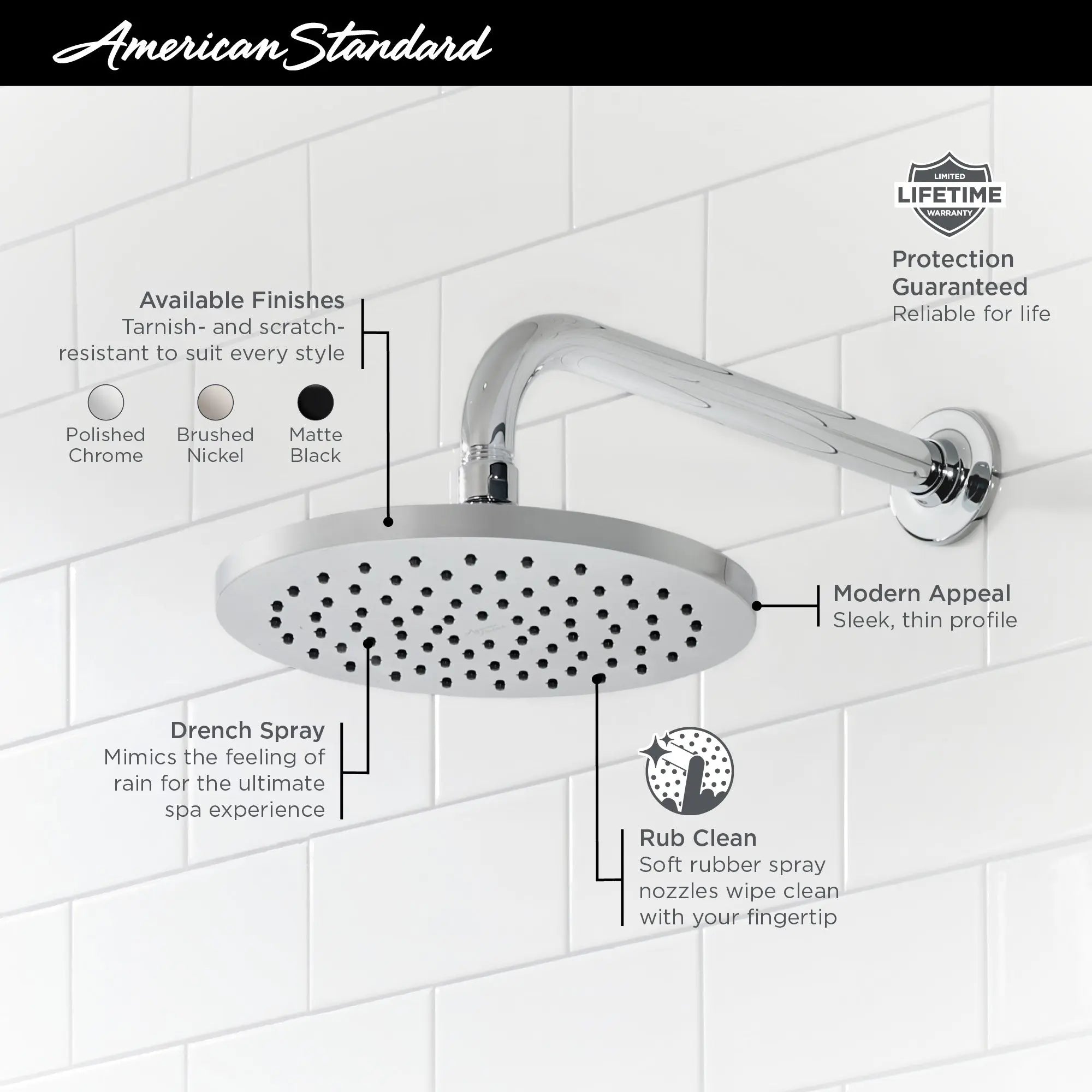 American Standard Studio S 8-Inch 2.5 gpm/9.5 L/min Rain Showerhead 1660527.002 - Plumbing Market