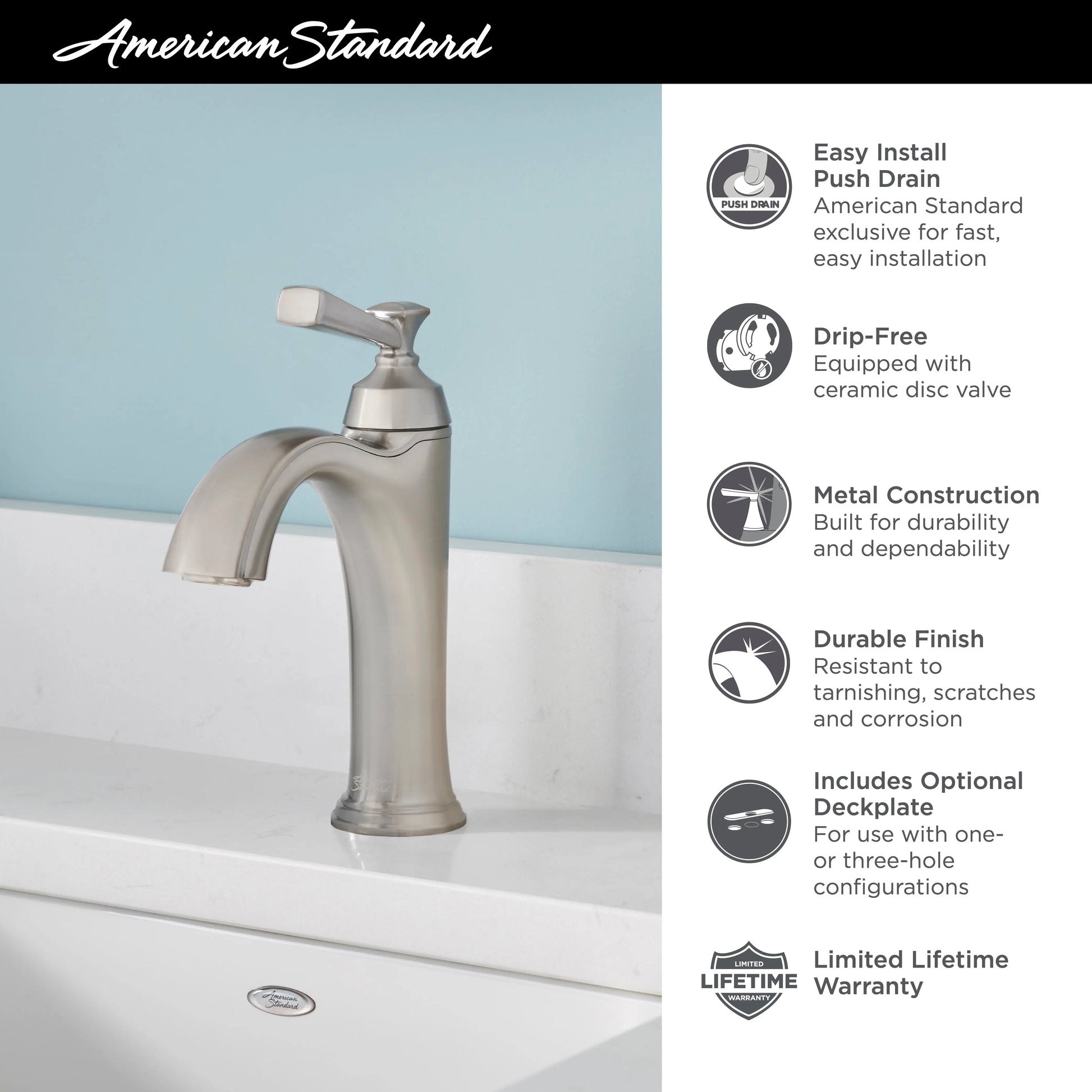American Standard Glenmere Single Hole Single-Handle Bathroom Faucet 1.2 gpm/4.5 L/min With Lever Handle 7617107.295 - Plumbing Market