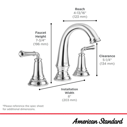 American Standard Delancey 8-Inch Widespread 2-Handle Bathroom Faucet 1.2 gpm/4.5 L/min With Lever Handles 7052807.013 - Plumbing Market
