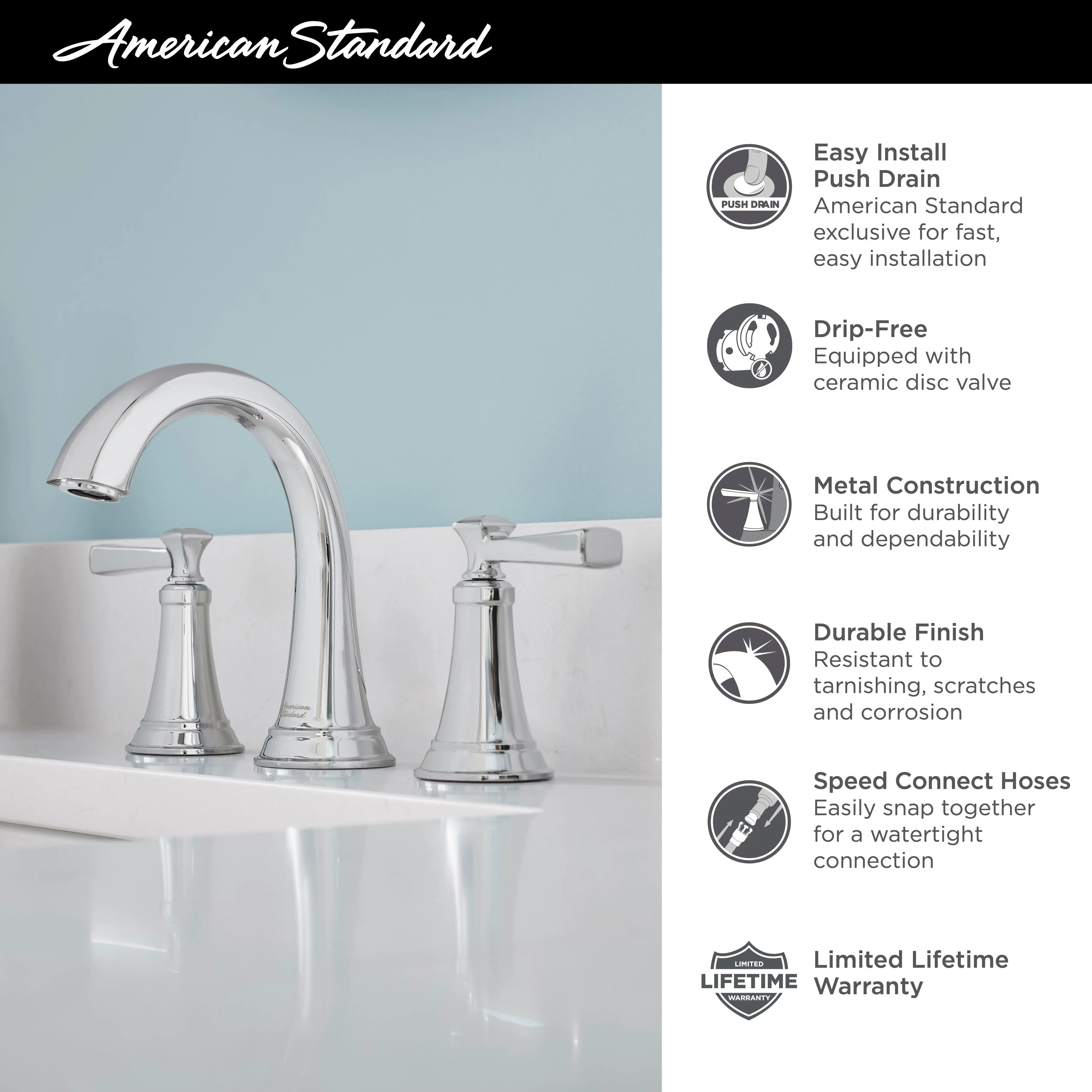American Standard Glenmere 8-Inch Widespread 2-Handle Bathroom Faucet 1.2 gpm/4.5 L/min With Lever Handles 7617807.243 - Plumbing Market