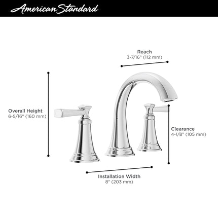 American Standard Glenmere 8-Inch Widespread 2-Handle Bathroom Faucet 1.2 gpm/4.5 L/min With Lever Handles 7617807.243 - Plumbing Market