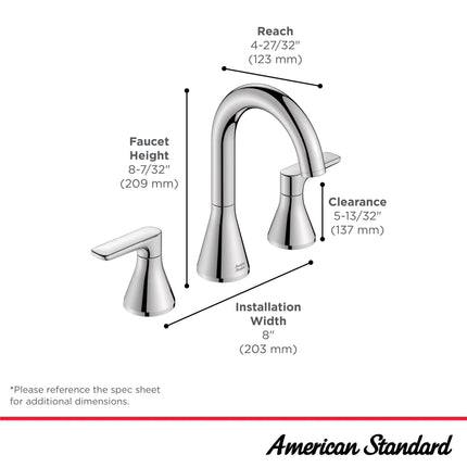 American Standard Millennial 8" Widespread 1.2 gpm/4.5 L/min with Push Drain 7061801.243 - Plumbing Market