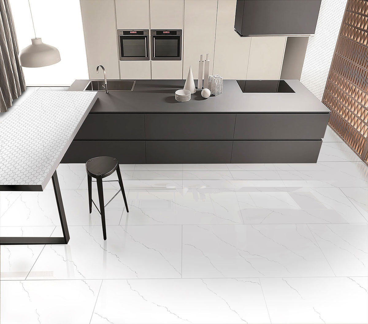 MSI Miraggio Gray 2 x 2 Matte Porcelain mosaic (NMIRGRA2X2HEX) – MSI room scene