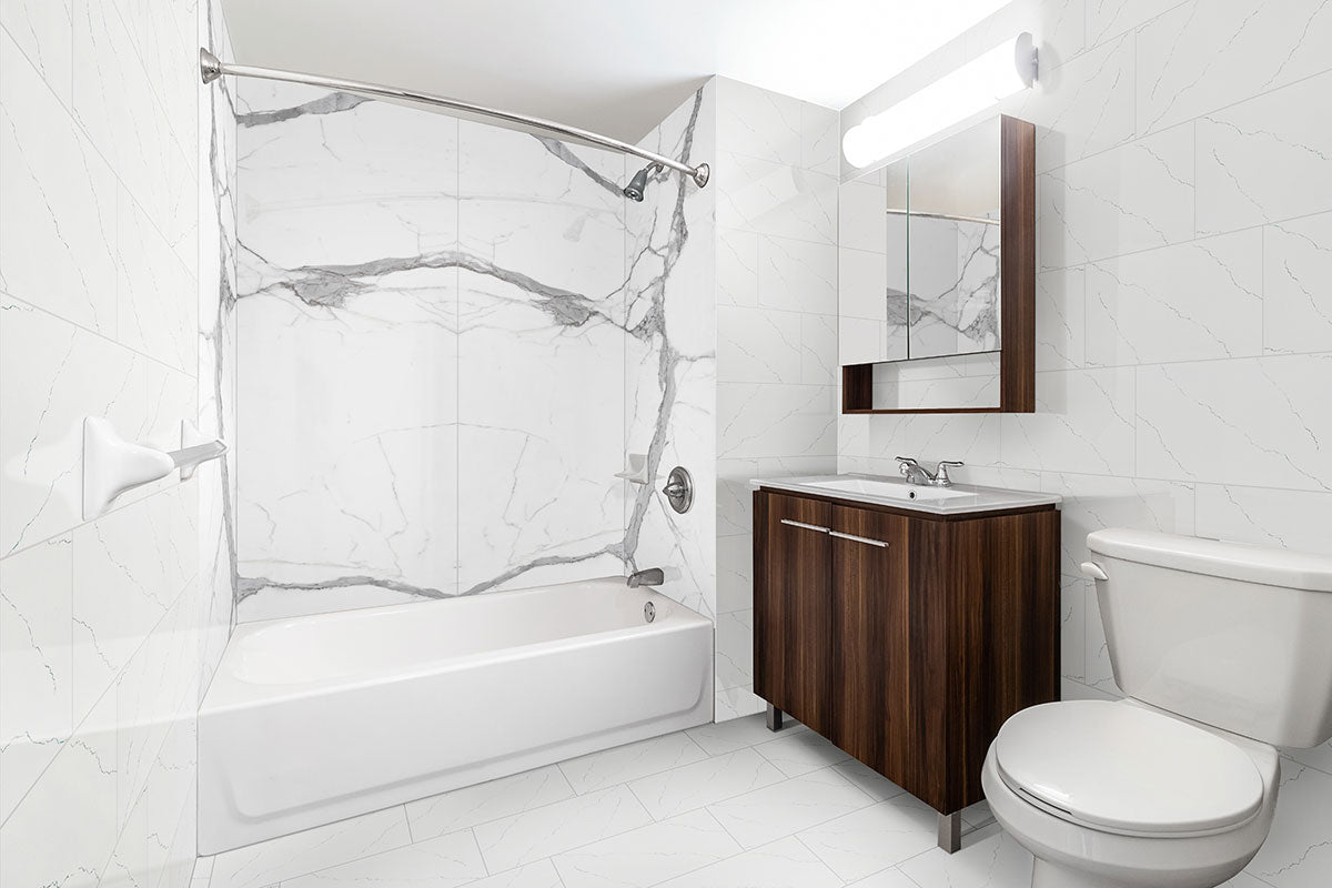 MSI Miraggio Gray 3 x 24 Polished Porcelain trim (NMIRGRA3X24BNP) – MSI room scene