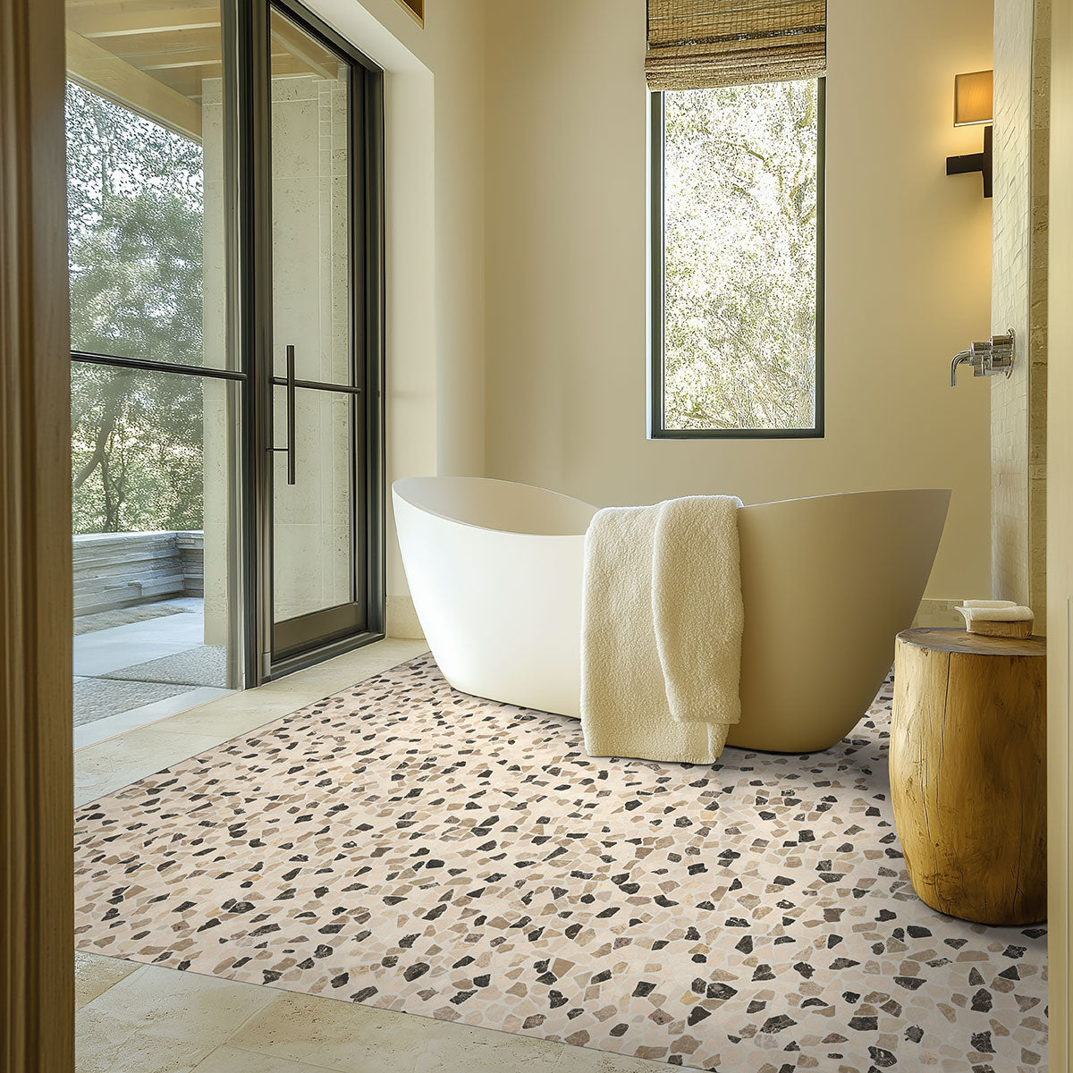 MSI Mix Marble Pebbles Tumbled Marble mosaic (SMOT-PEB-MIXMAR) – MSI room scene (bathroom)