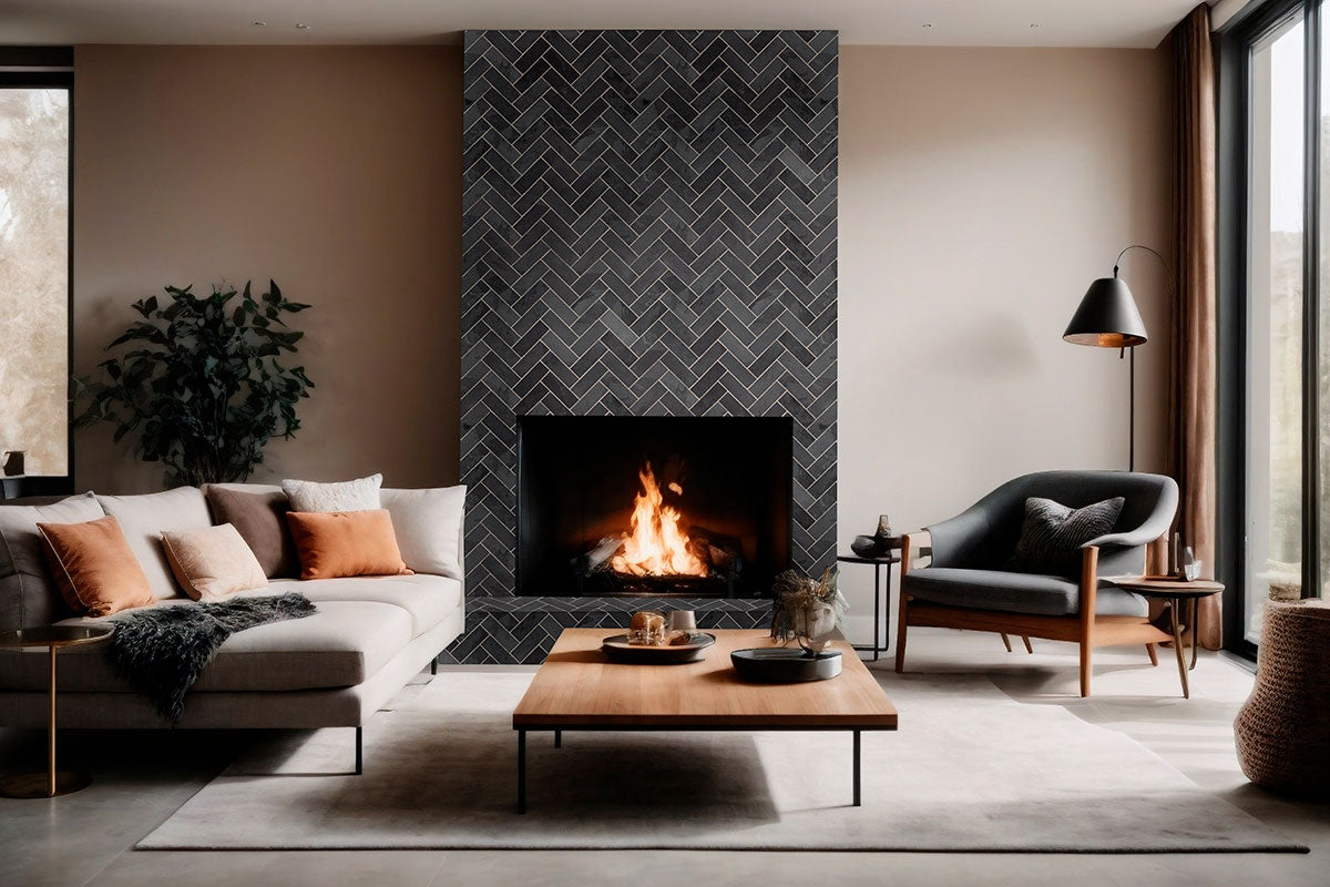 MSI Montauk Black 18 x 36 Gauged Slate tile (SMONBLK1836G) – MSI room scene (living room)
