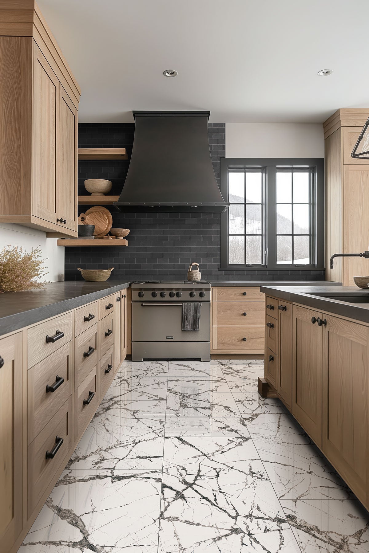 MSI Montauk Black 3 x 6 Gauged Slate tile (SMONBLK36G) – MSI room scene (kitchen)