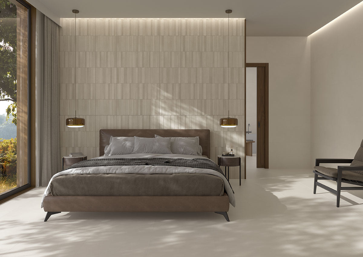 MSI Murcia Alabaster Origin 16 x 48 Matte Ceramic tile (NMURALAORI1648) – MSI room scene (bedroom)