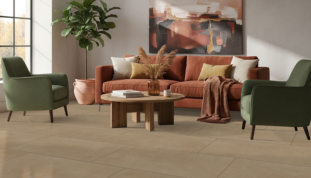 MSI Murcia Clay 24 x 48 Matte Porcelain tile (NMURCLA2448) – MSI room scene (living room)