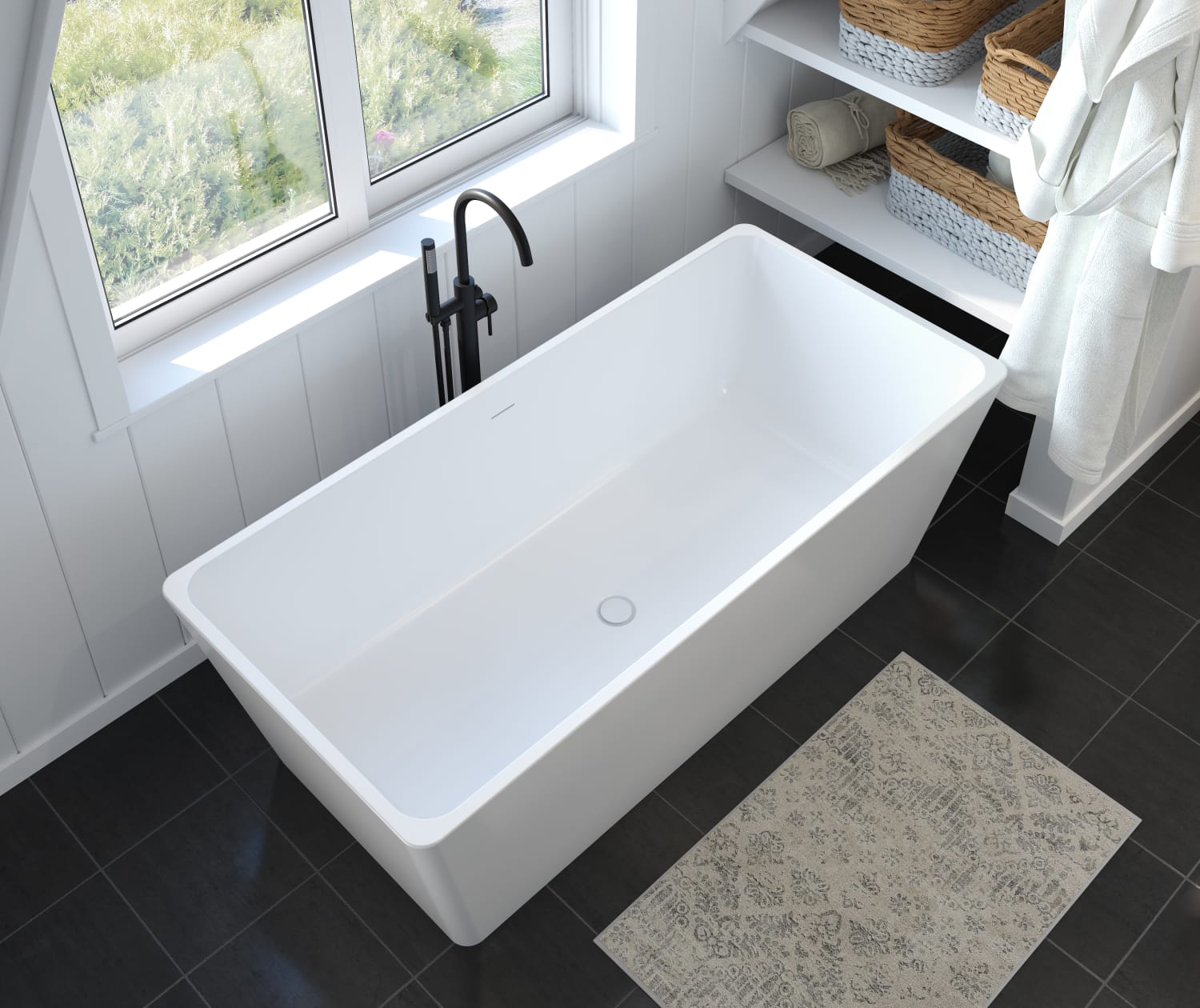 Nakuru 67 x 31 Acrylic Freestanding Rectangular Center Drain Bathtub in White - Plumbing Market