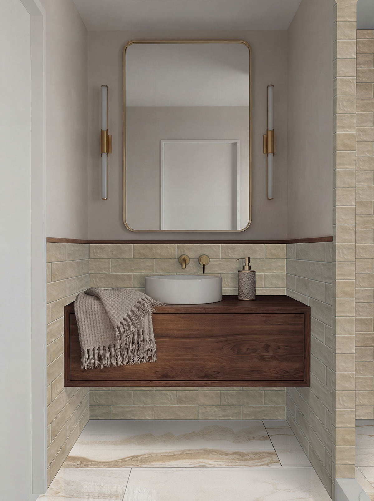 MSI Exotika Nebula Almond 24 x 48 Polished Porcelain tile (NWGNEBALM2448P) – MSI room scene (bathroom)