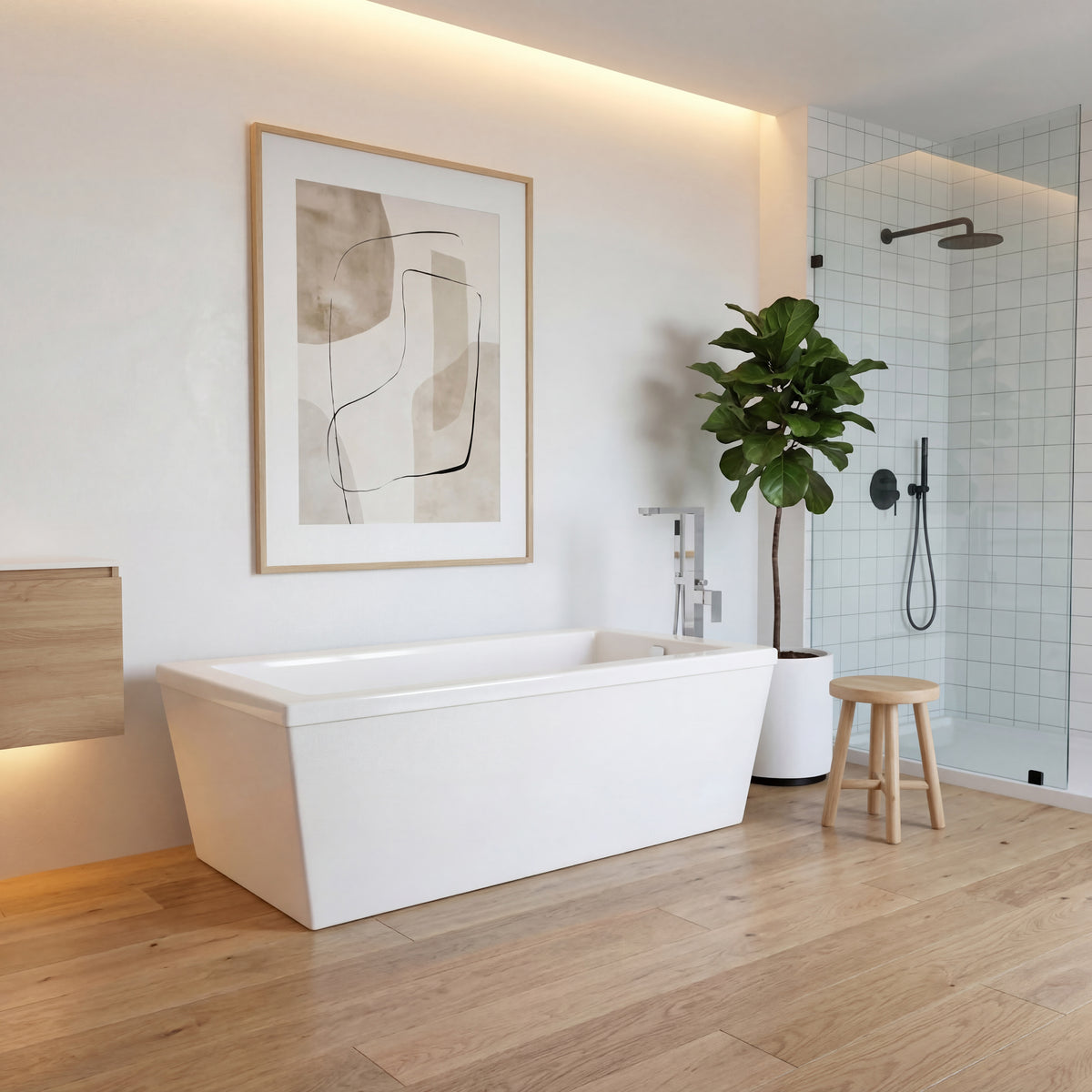 Neptune Ametys 3260 AFR Acrylic Freestanding End Drain Bathtub with Armrests in White