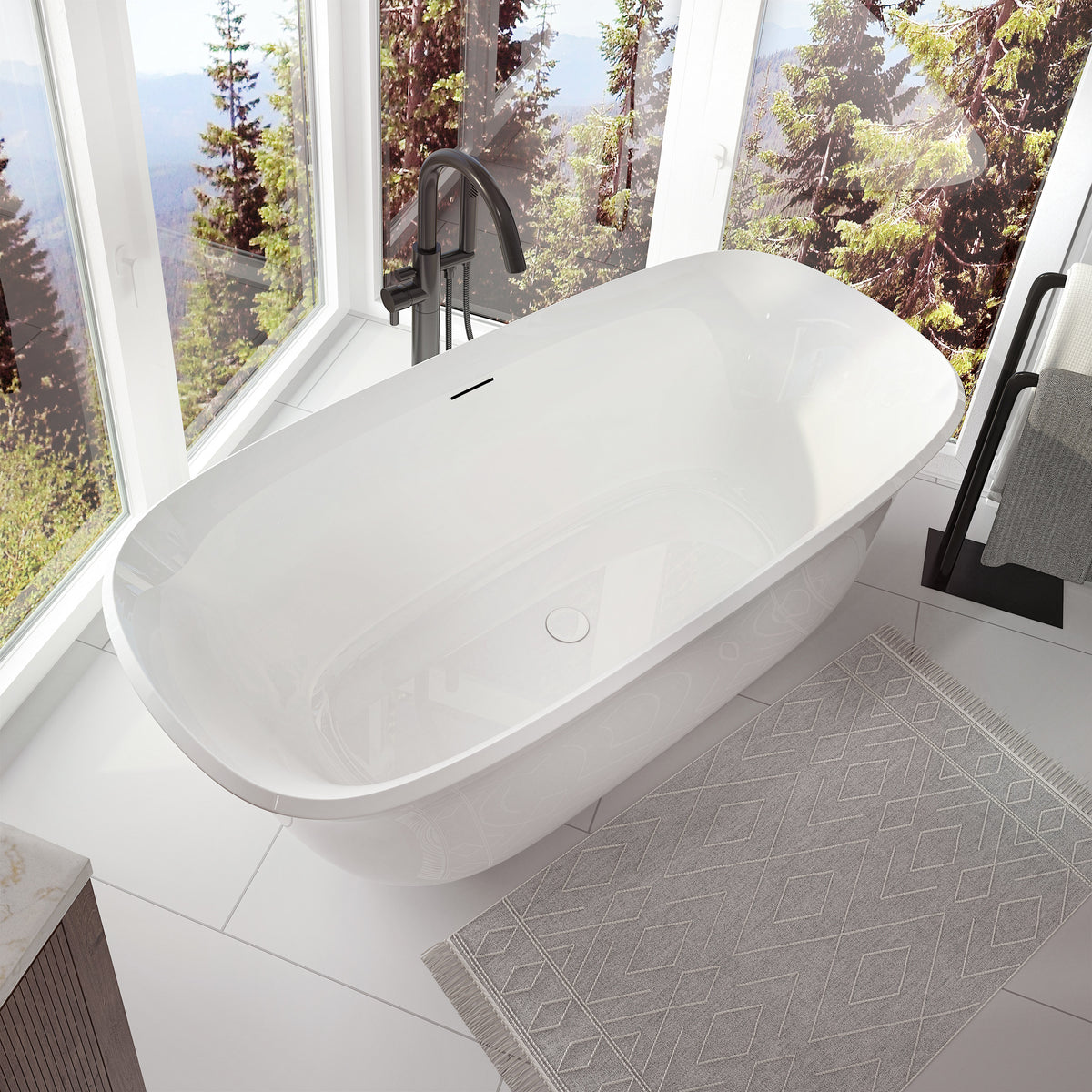 Neptune Arta 6731 Acrylic Freestanding Center Drain Bathtub in White - image 5