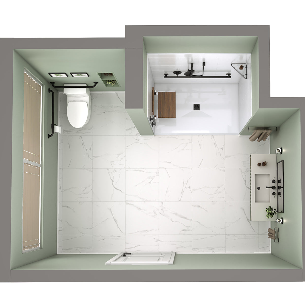 Neptune Aspire 6238 Acrylic Alcove Shower Base in White with Anti-slip and PVC Center Drain in Matte Black - image 13
