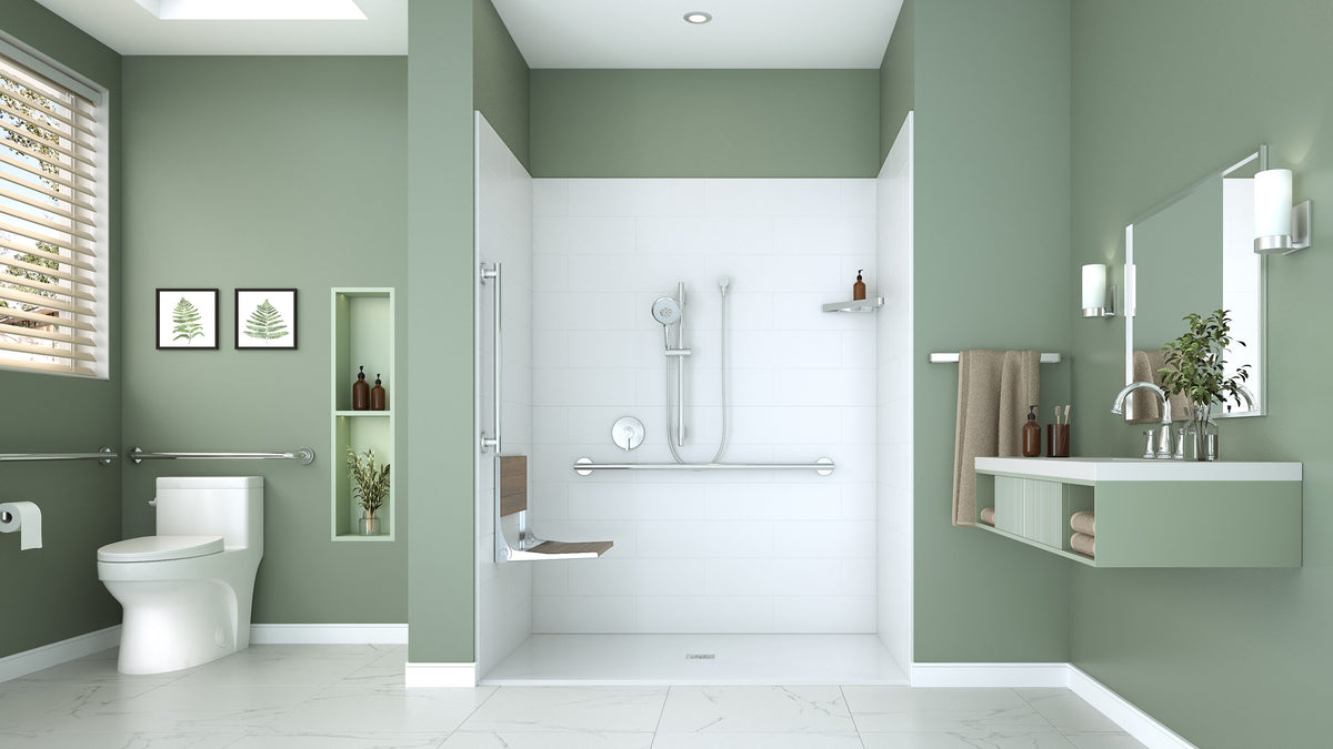 Neptune Aspire 6238 Acrylic Alcove Shower Base in White with Anti-slip and PVC Center Drain in Matte Black - image 3