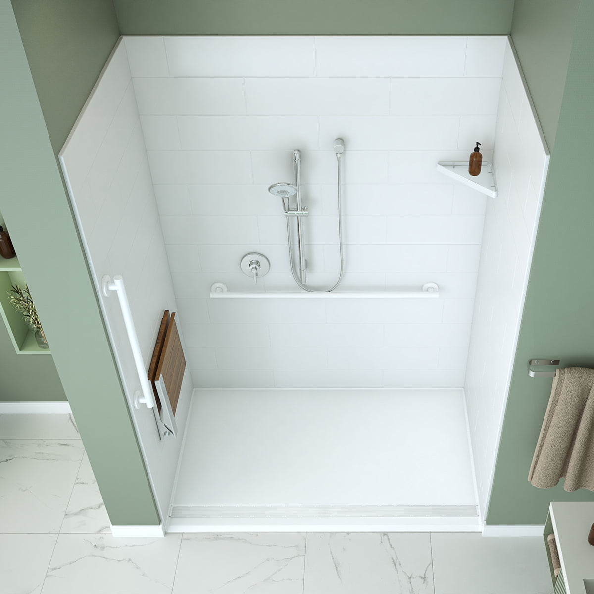 Neptune Aspire 6238 AcrylX Alcove Shower Base in White with ABS Linear Drain in Chrome - image 4