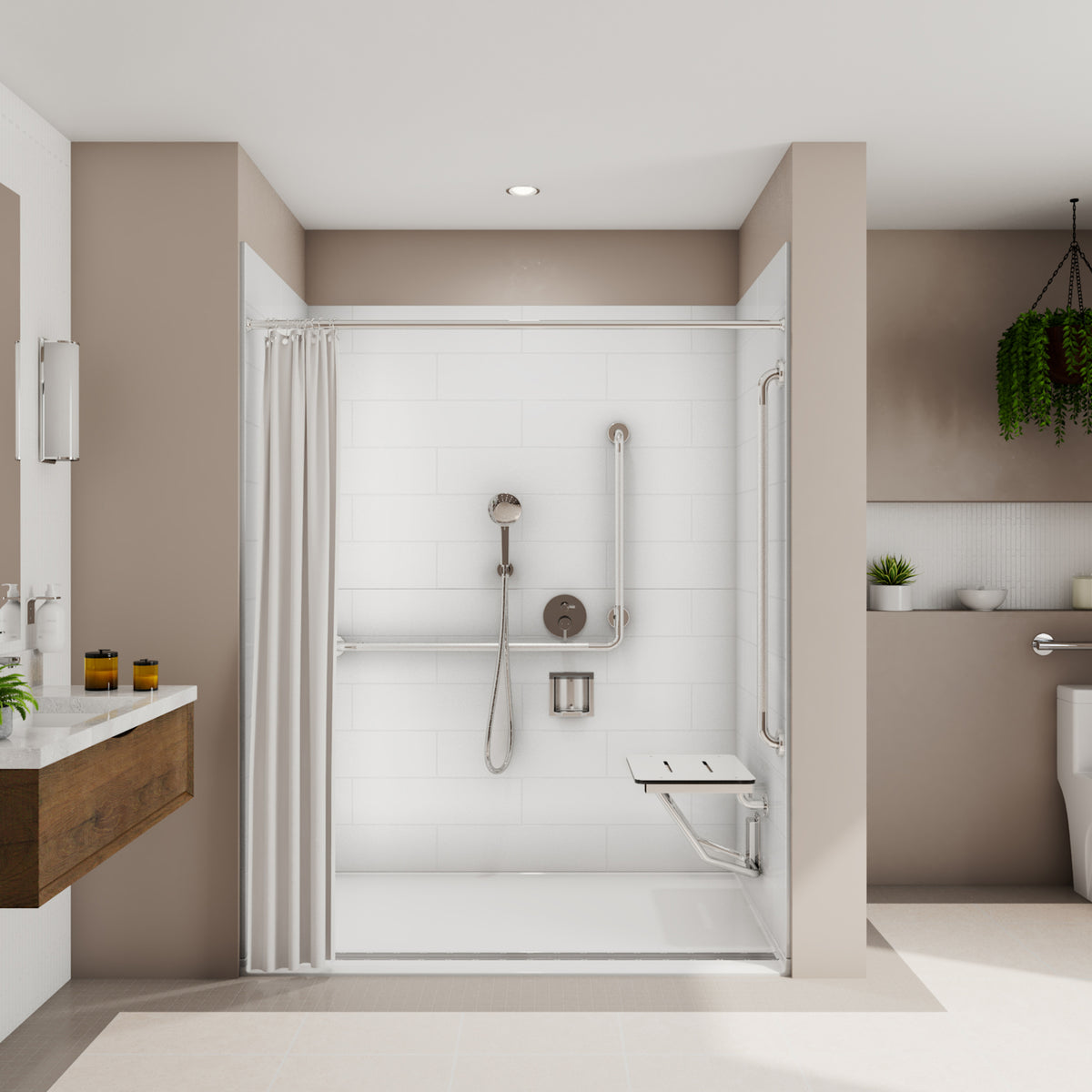 Neptune Aspire 6238 Premium Alcove Five-Piece Shower with ABS Linear Drain in White and Chrome Bars - image 10