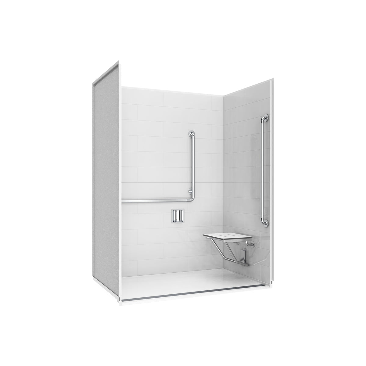 Neptune Aspire 6238 Premium Alcove Five-Piece Shower with ABS Linear Drain in White and Chrome Bars - image 12