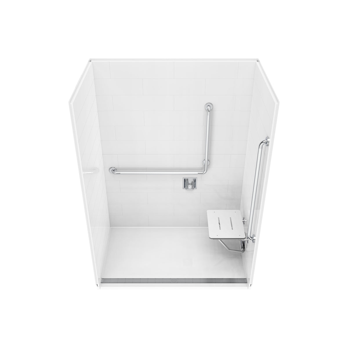 Neptune Aspire 6238 Premium Alcove Five-Piece Shower with ABS Linear Drain in White and Chrome Bars - image 13