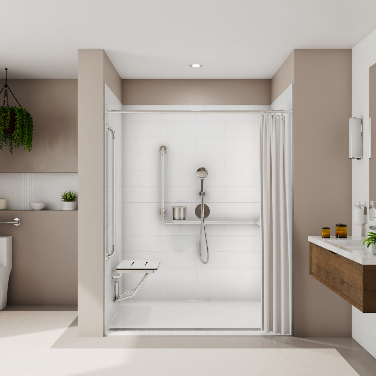Neptune Aspire 6238 Premium Alcove Five-Piece Shower with ABS Linear Drain in White and Chrome Bars - image 14