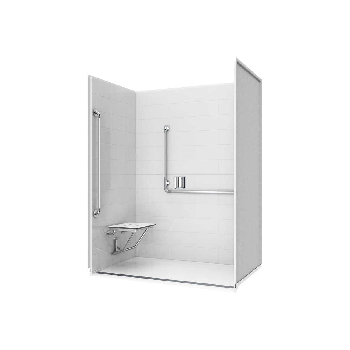 Neptune Aspire 6238 Premium Alcove Five-Piece Shower with ABS Linear Drain in White and Chrome Bars - image 16