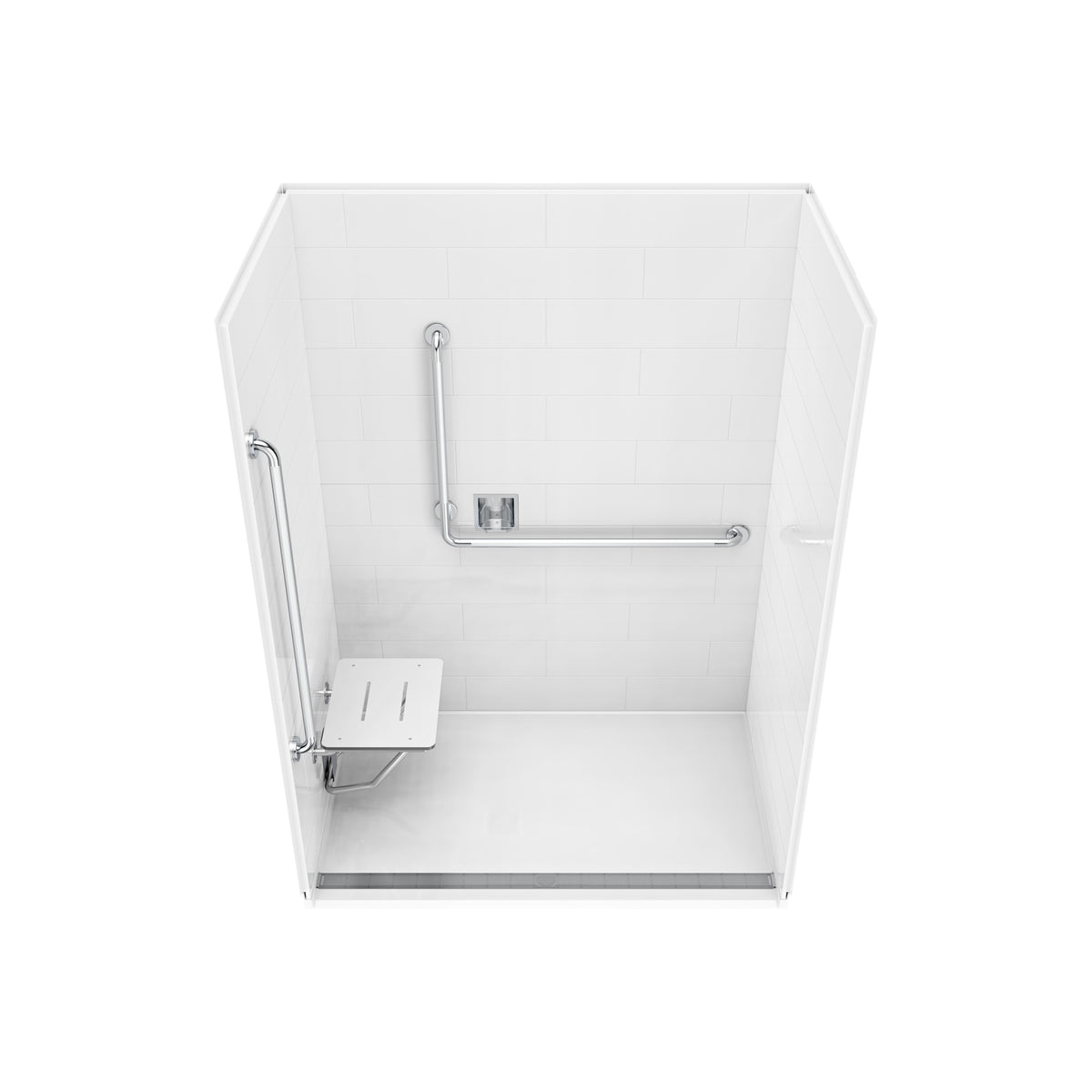 Neptune Aspire 6238 Premium Alcove Five-Piece Shower with ABS Linear Drain in White and Chrome Bars - image 17