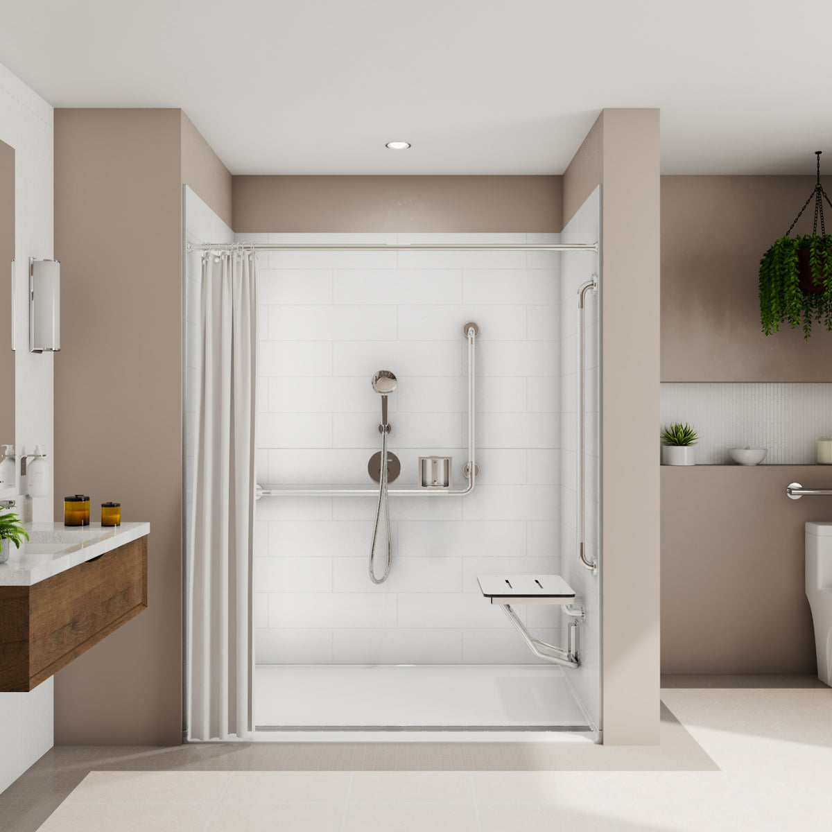 Neptune Aspire 6238 Premium Alcove Five-Piece Shower with ABS Linear Drain in White and Chrome Bars - image 18