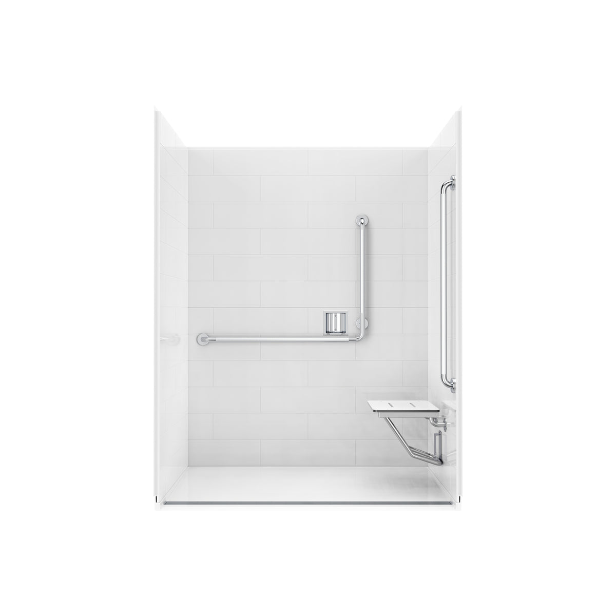 Neptune Aspire 6238 Premium Alcove Five-Piece Shower with ABS Linear Drain in White and Chrome Bars - image 19