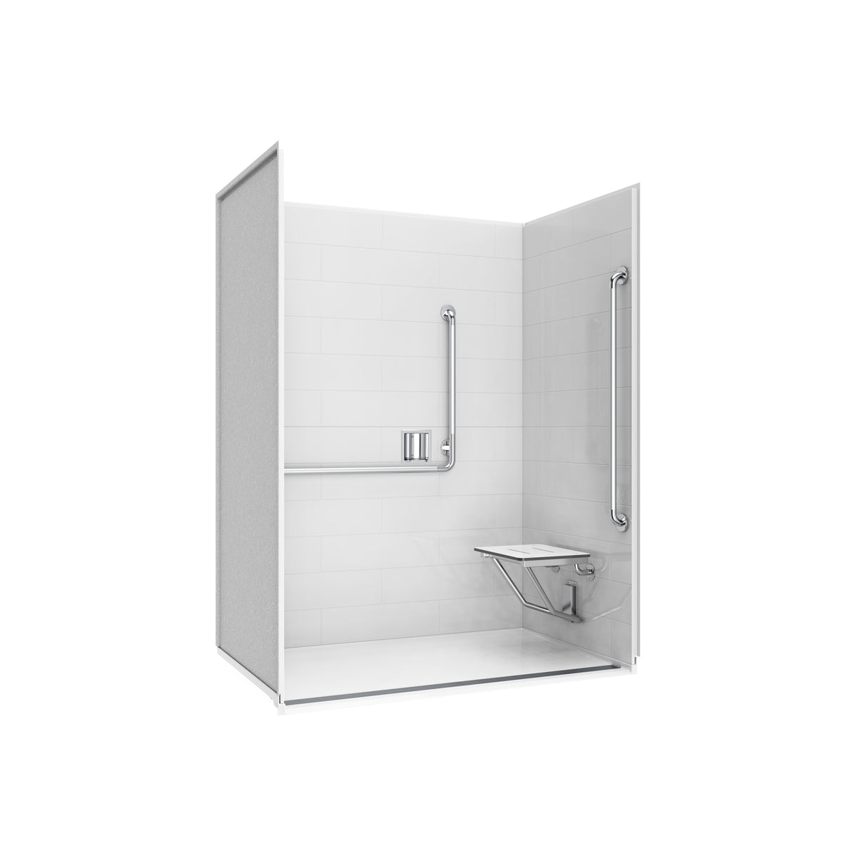 Neptune Aspire 6238 Premium Alcove Five-Piece Shower with ABS Linear Drain in White and Chrome Bars - image 20