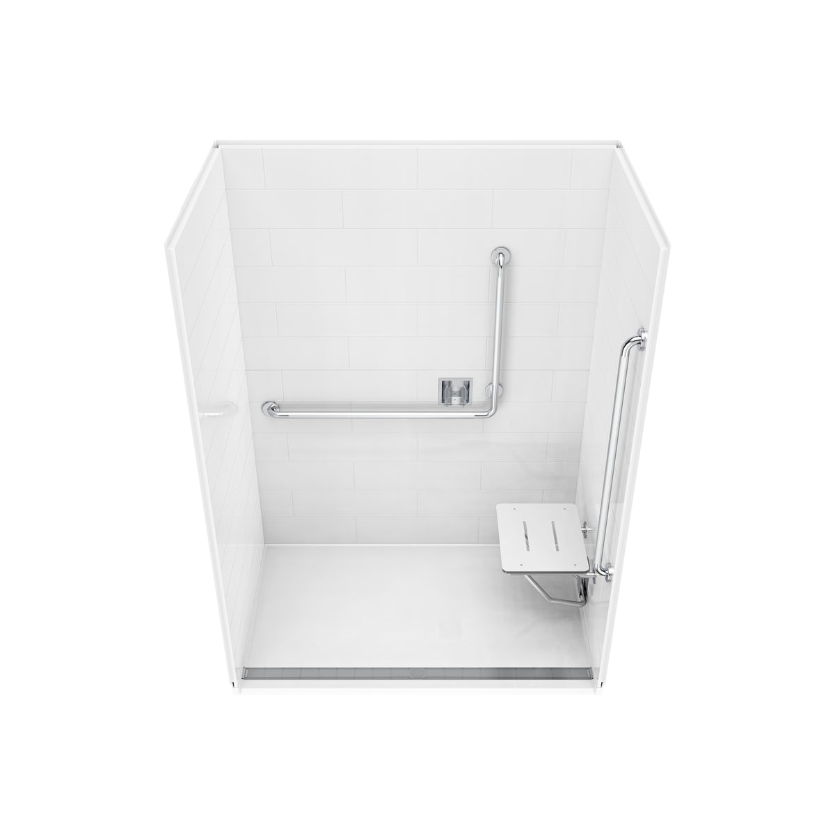 Neptune Aspire 6238 Premium Alcove Five-Piece Shower with ABS Linear Drain in White and Chrome Bars - image 21
