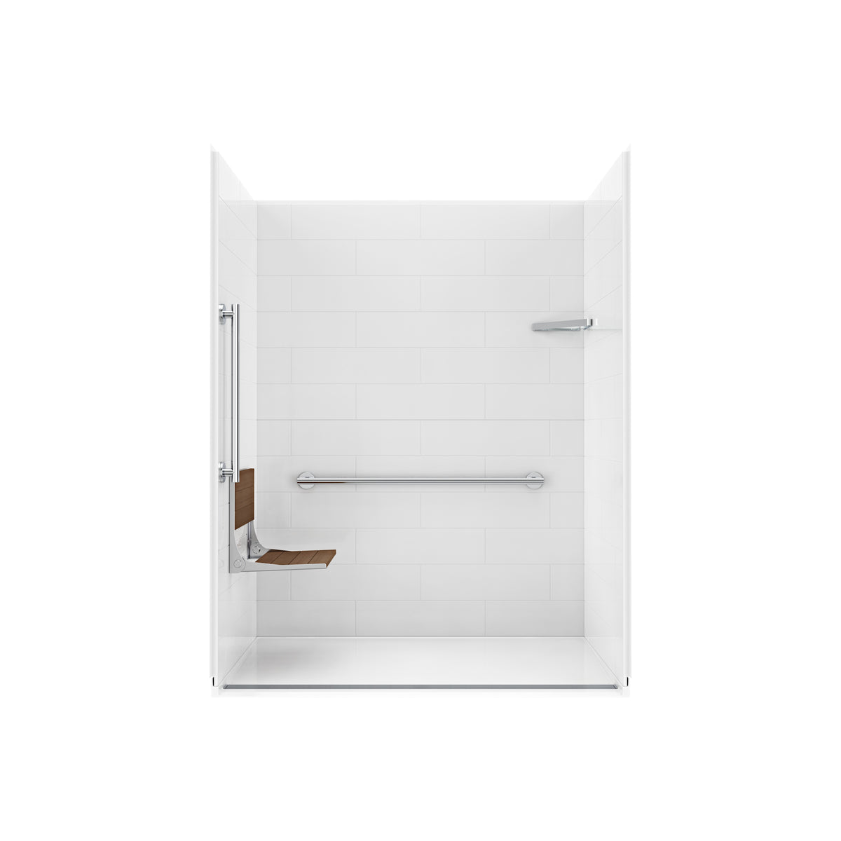 Neptune Aspire 6238 Premium Alcove Five-Piece Shower with ABS Linear Drain in White and Chrome Bars - image 23