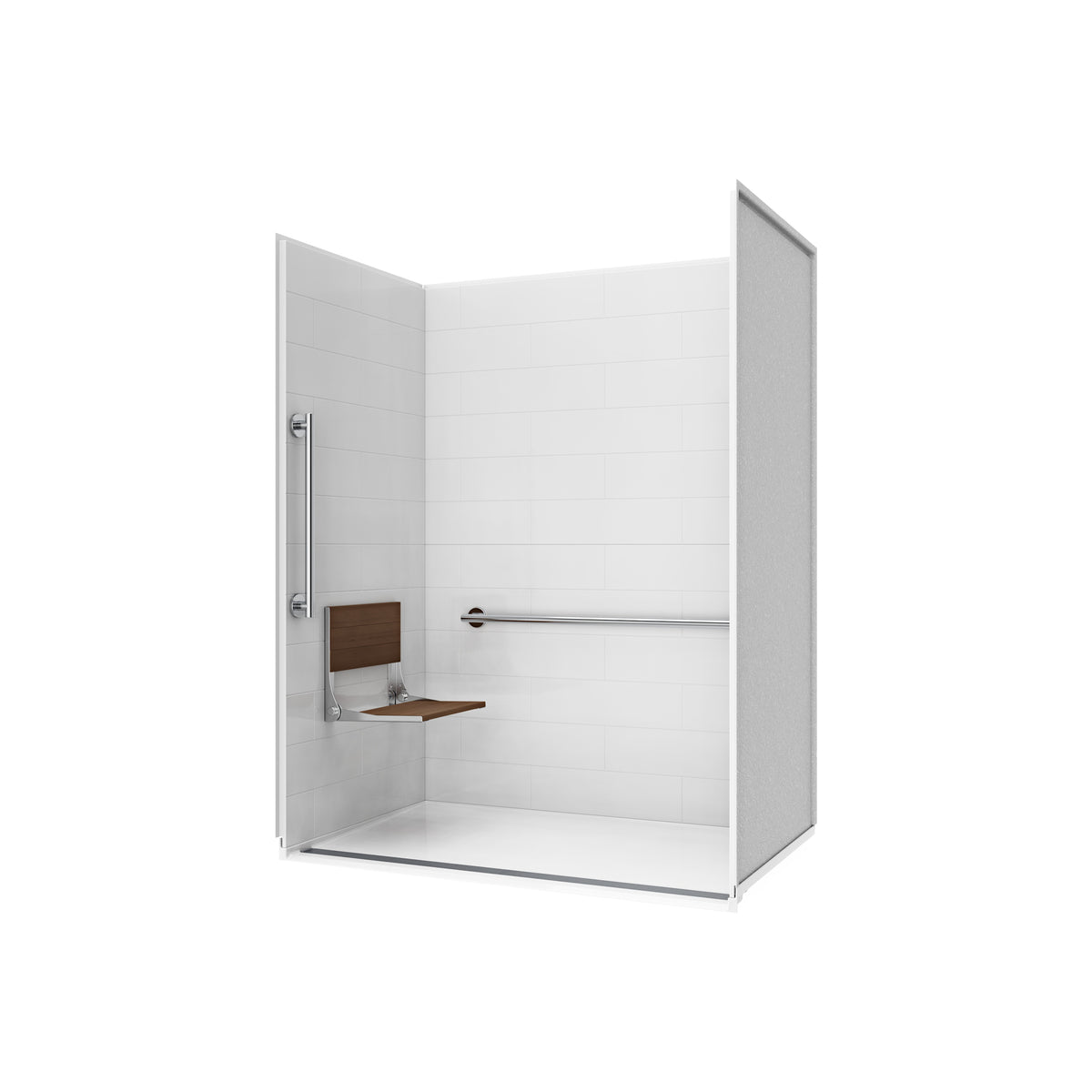 Neptune Aspire 6238 Premium Alcove Five-Piece Shower with ABS Linear Drain in White and Chrome Bars - image 24