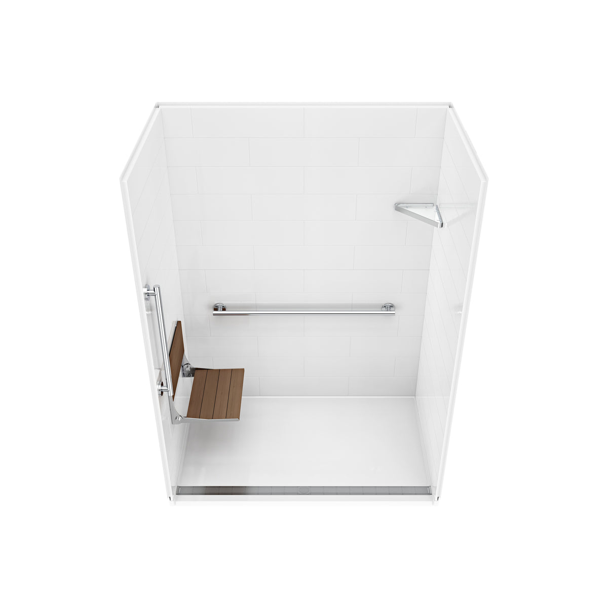 Neptune Aspire 6238 Premium Alcove Five-Piece Shower with ABS Linear Drain in White and Chrome Bars - image 25