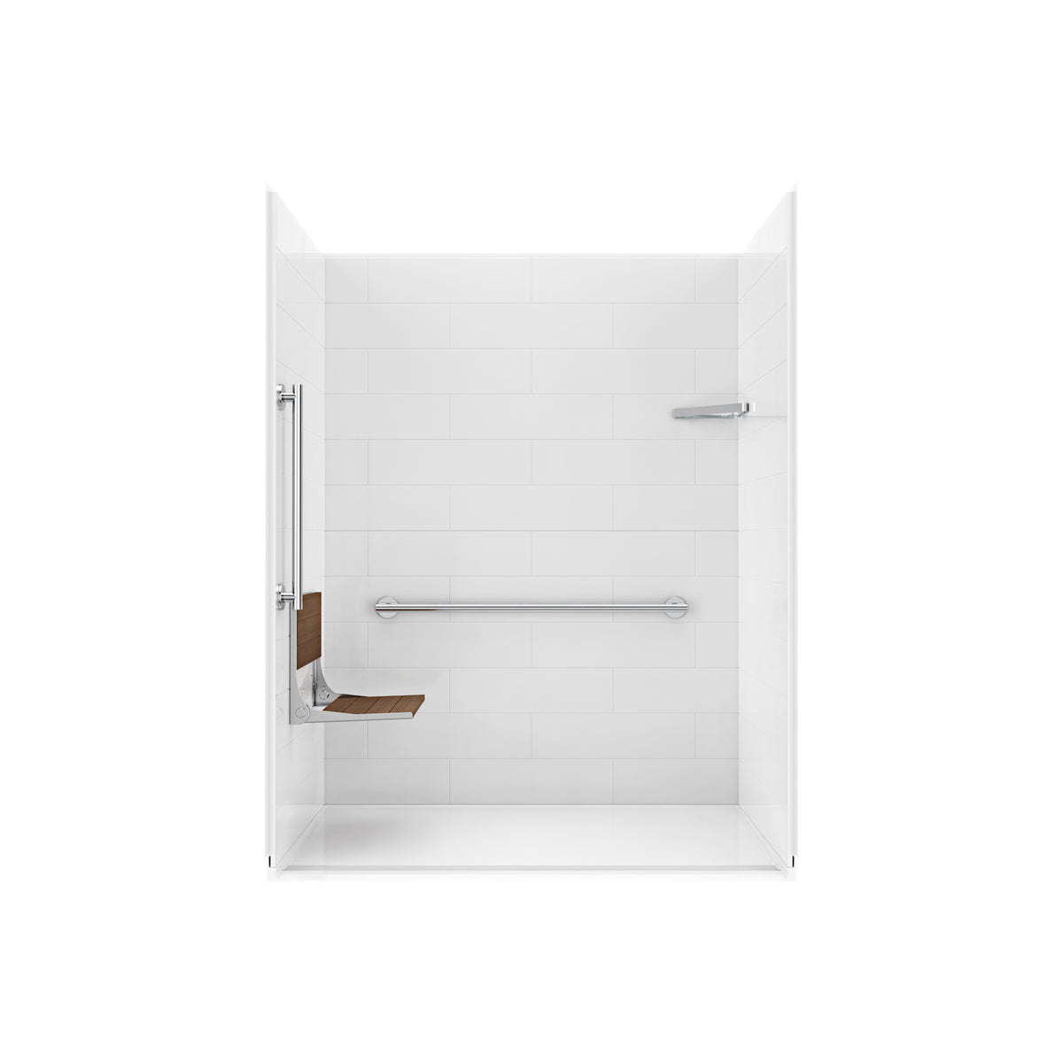 Neptune Aspire 6238 Premium Alcove Five-Piece Shower with ABS Linear Drain in White and Chrome Bars - image 27