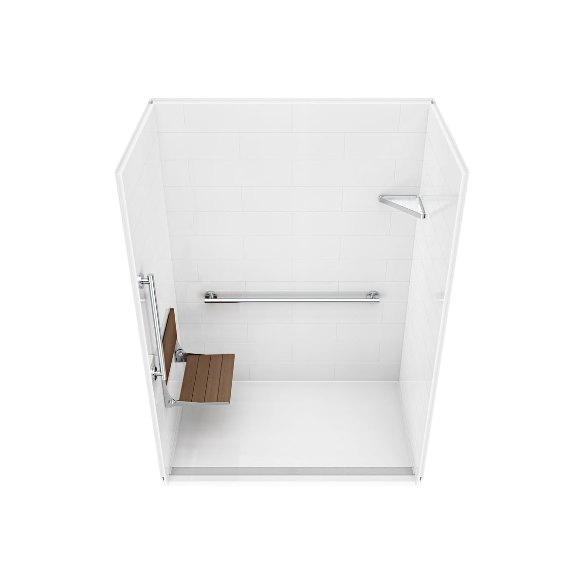 Neptune Aspire 6238 Premium Alcove Five-Piece Shower with ABS Linear Drain in White and Chrome Bars - image 28