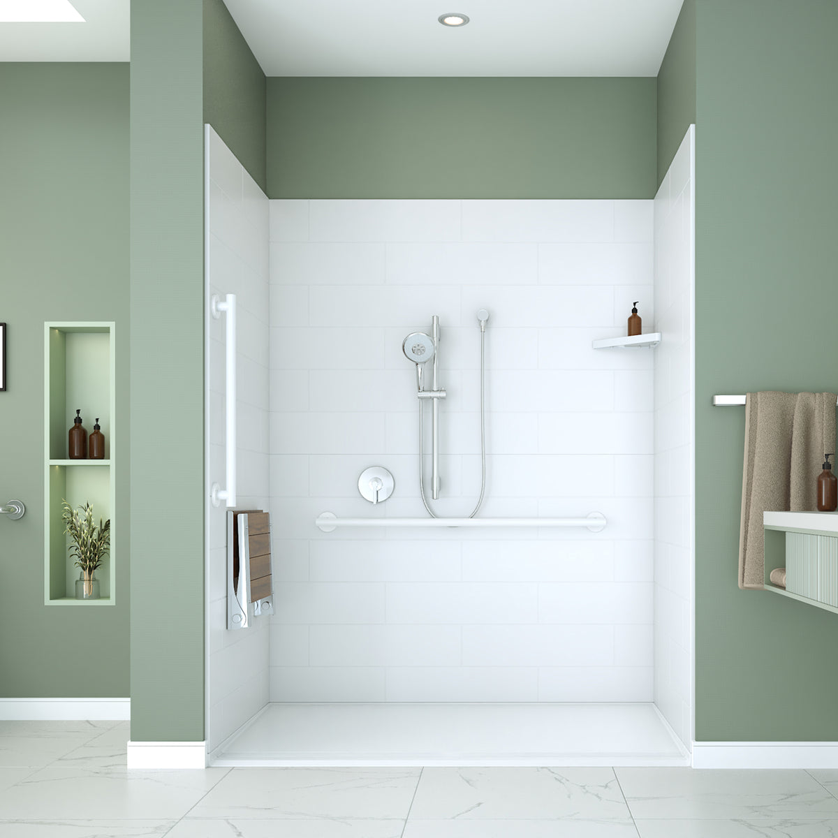 Neptune Aspire 6238 Premium Alcove Five-Piece Shower with ABS Linear Drain in White and Chrome Bars - image 30