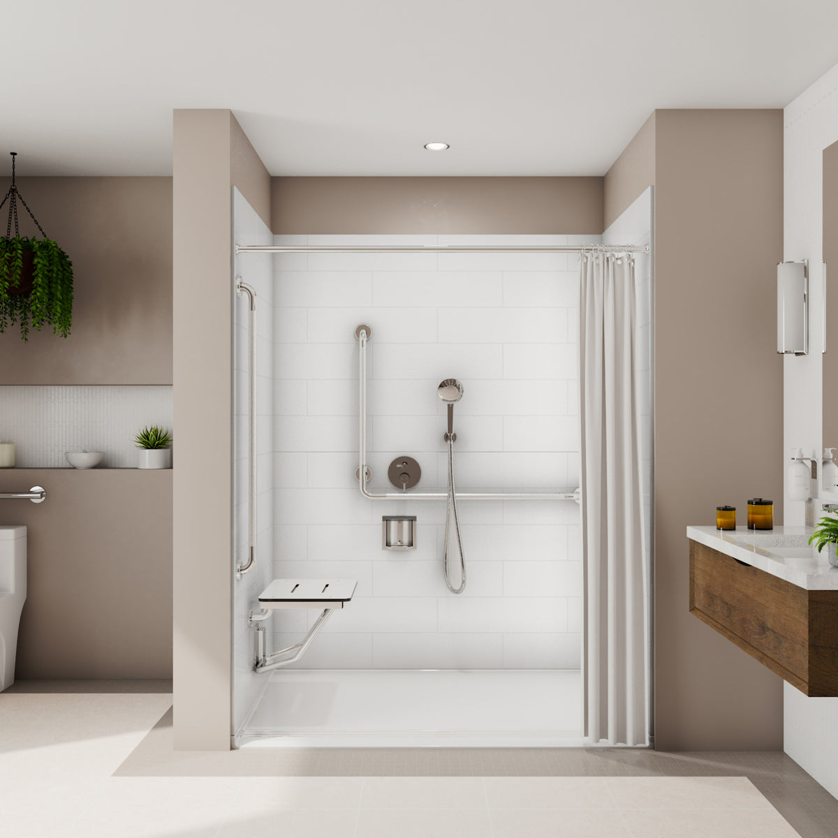 Neptune Aspire 6238 Premium Alcove Five-Piece Shower with ABS Linear Drain in White and Chrome Bars - image 34