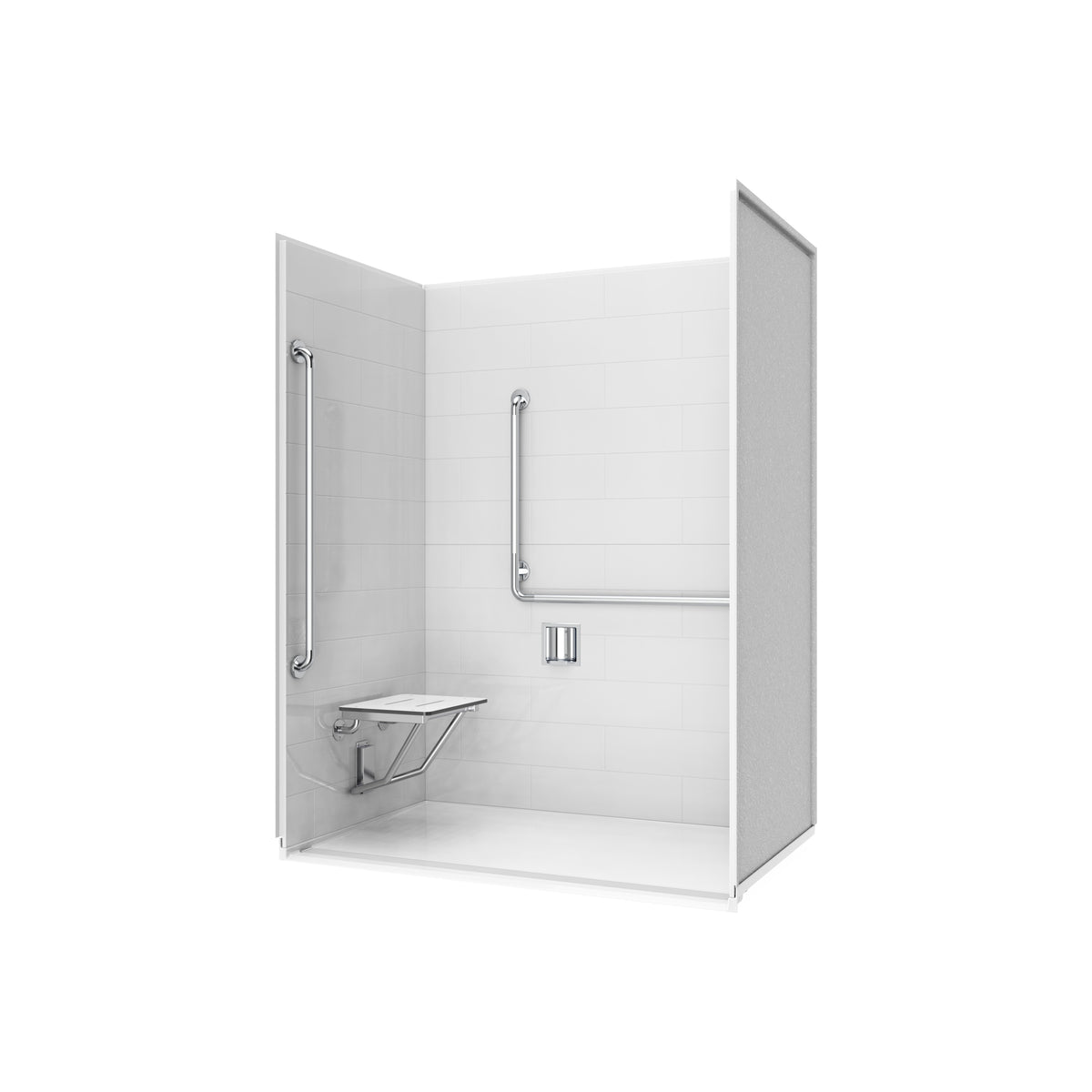 Neptune Aspire 6238 Premium Alcove Five-Piece Shower with ABS Linear Drain in White and Chrome Bars - image 36