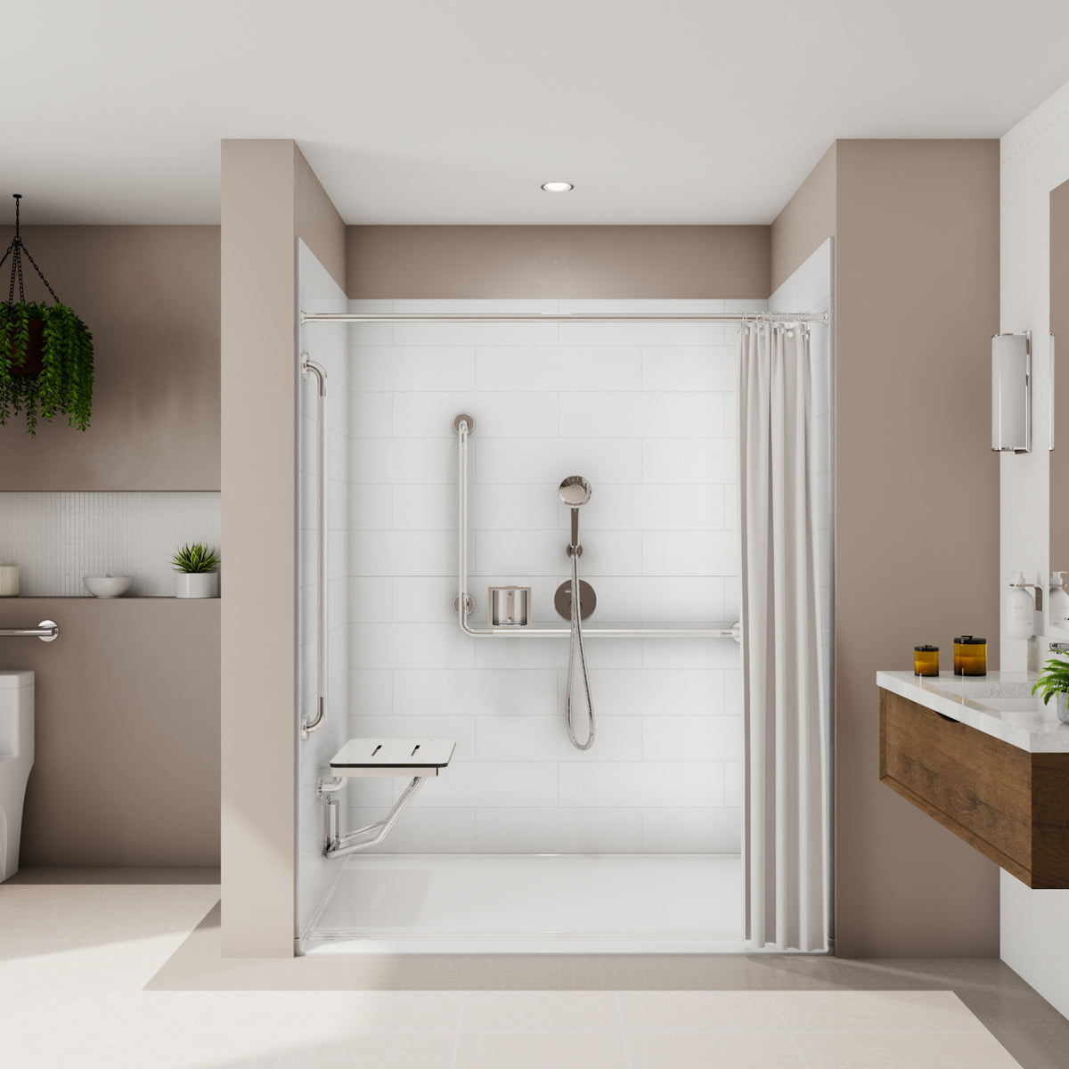 Neptune Aspire 6238 Premium Alcove Five-Piece Shower with ABS Linear Drain in White and Chrome Bars - image 42