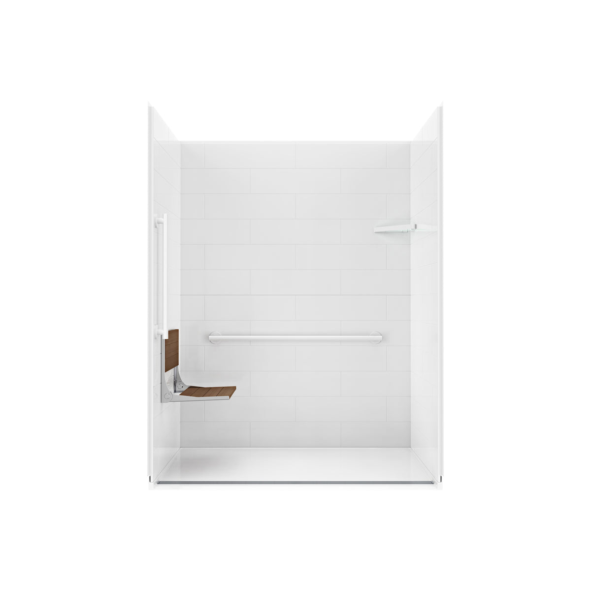 Neptune Aspire 6238 Premium Alcove Five-Piece Shower with ABS Linear Drain in White and Chrome Bars - image 51